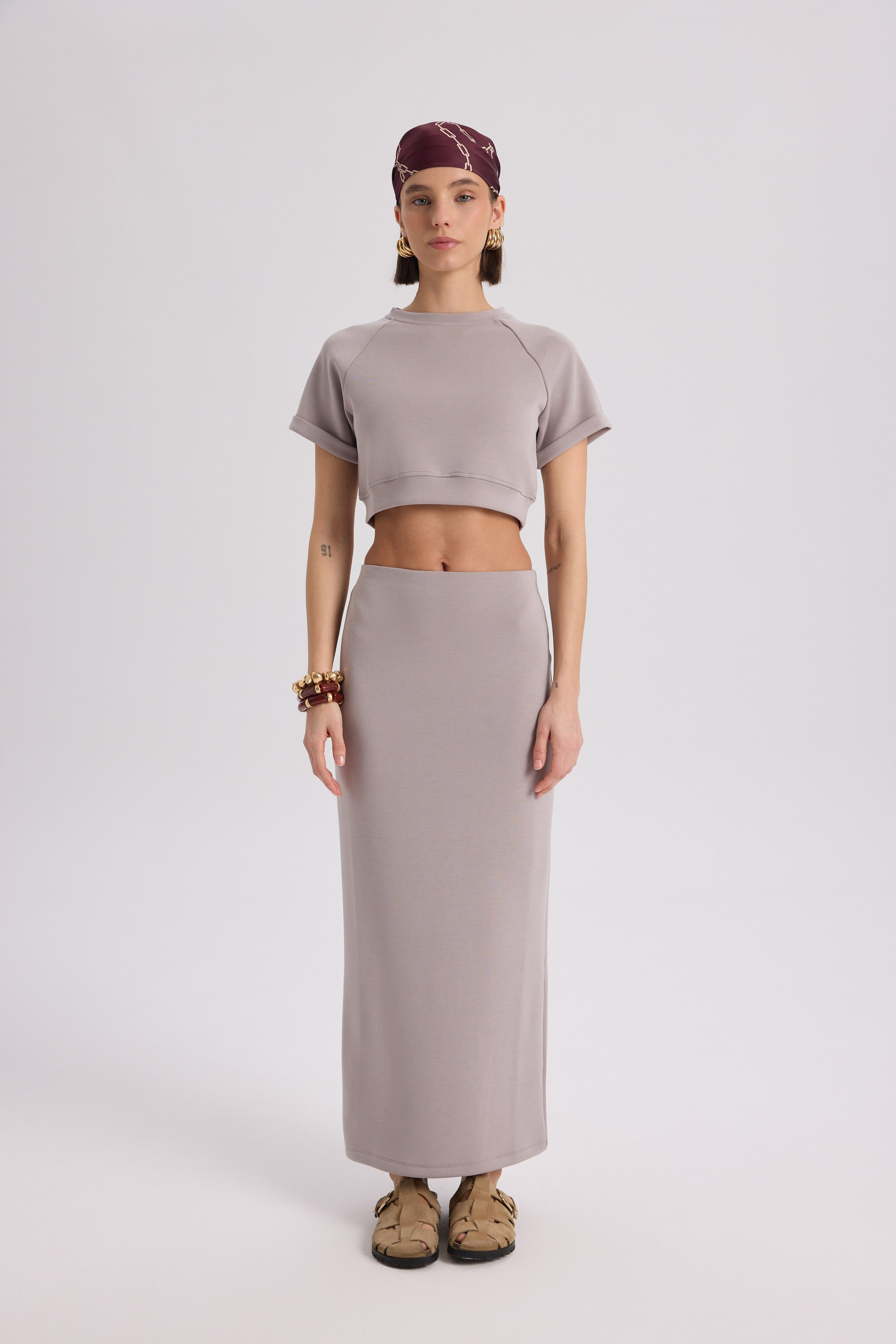 Paloma Taupe Crop Skirt Set