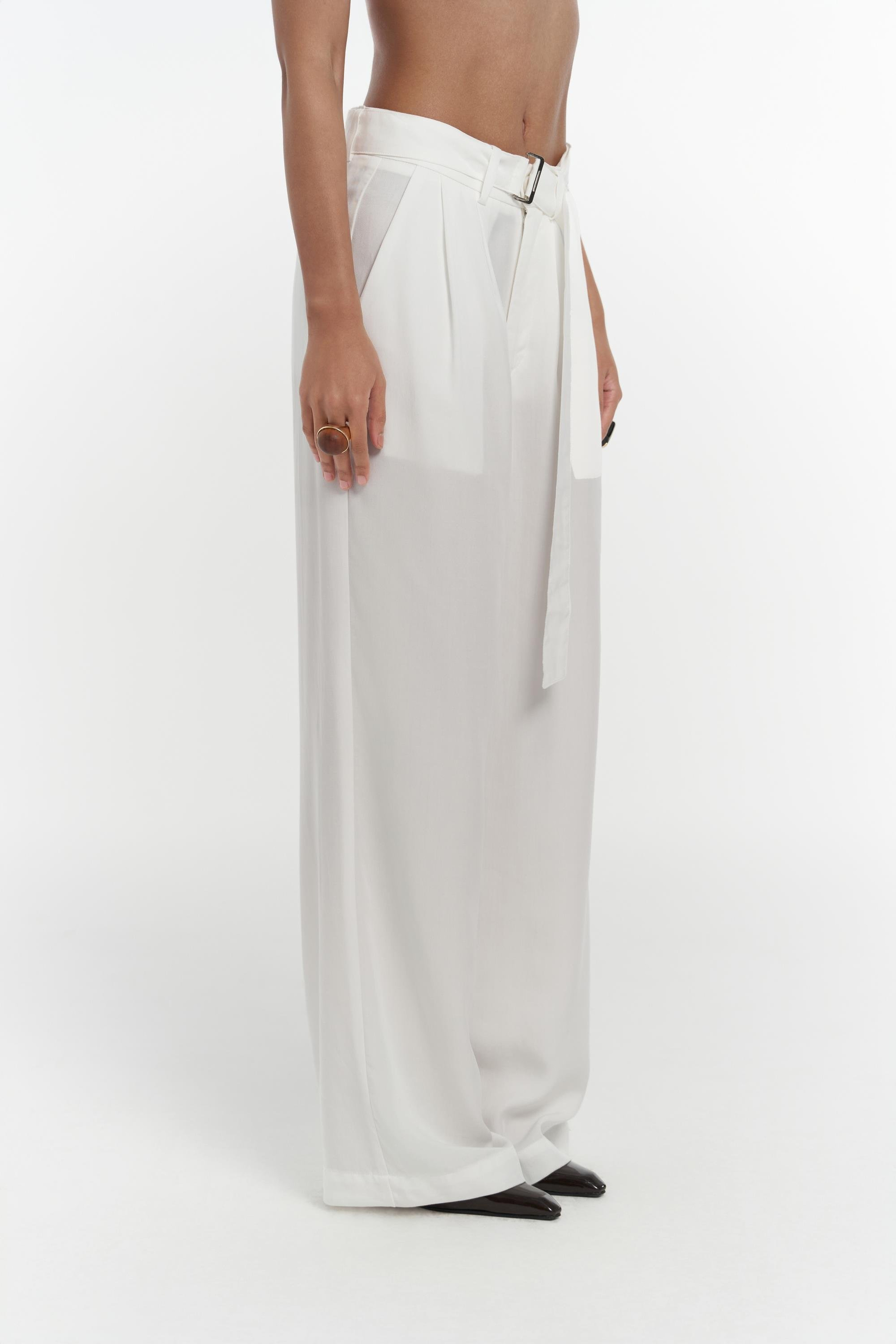 Paros Kemer Detay Ekru Palazzo Pantolon