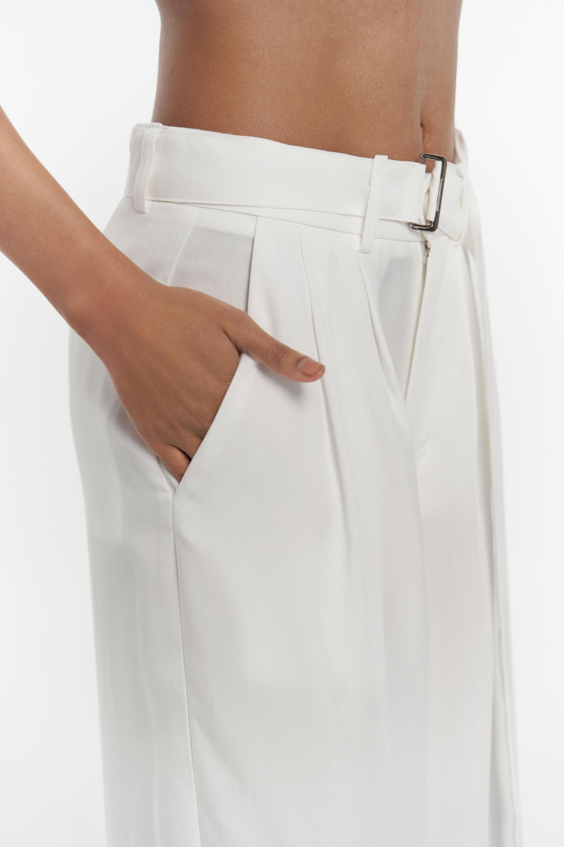Paros Kemer Detay Ekru Palazzo Pantolon