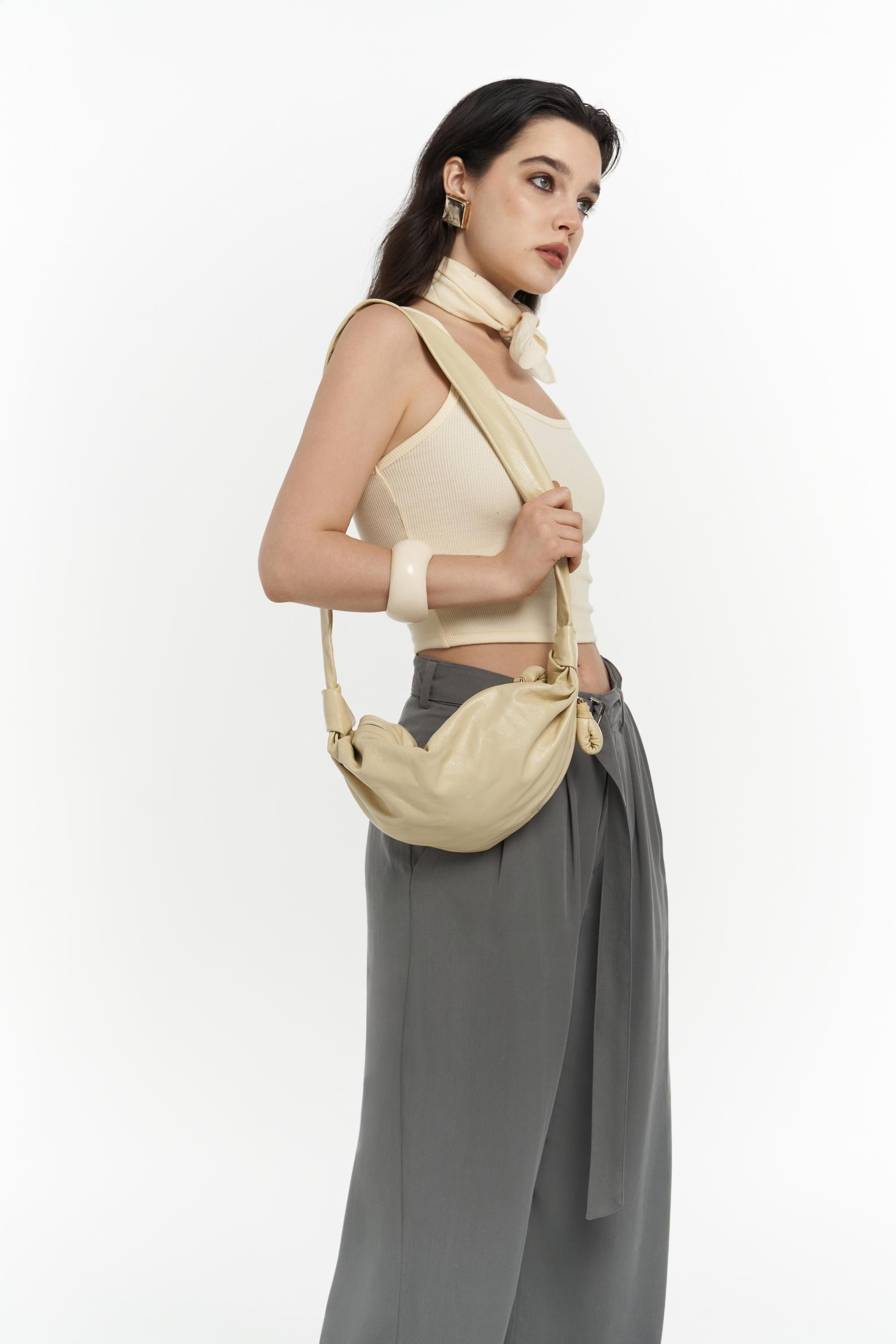 Paros Kemer Detay Gri Palazzo Pantolon