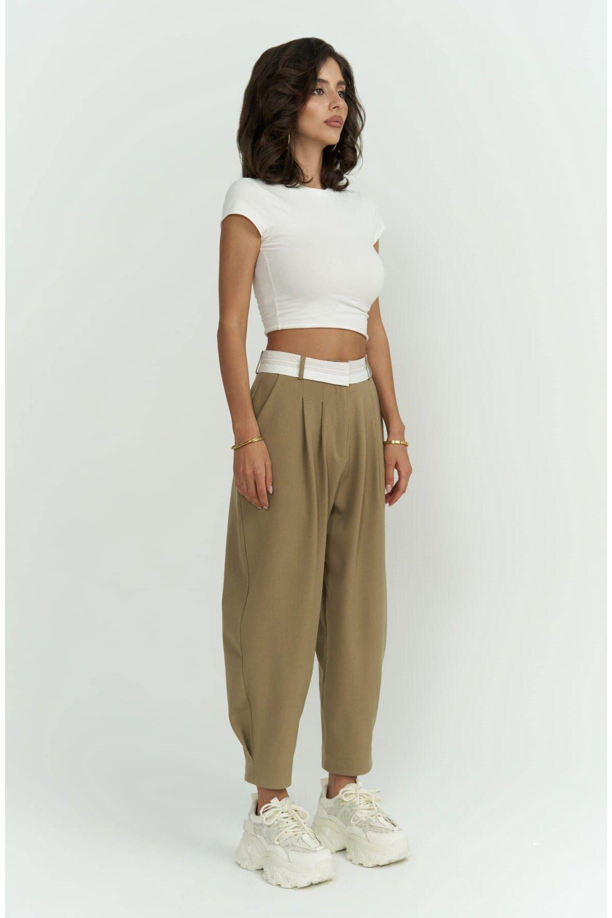 Patrice Reverse Waistband Khaki Pants