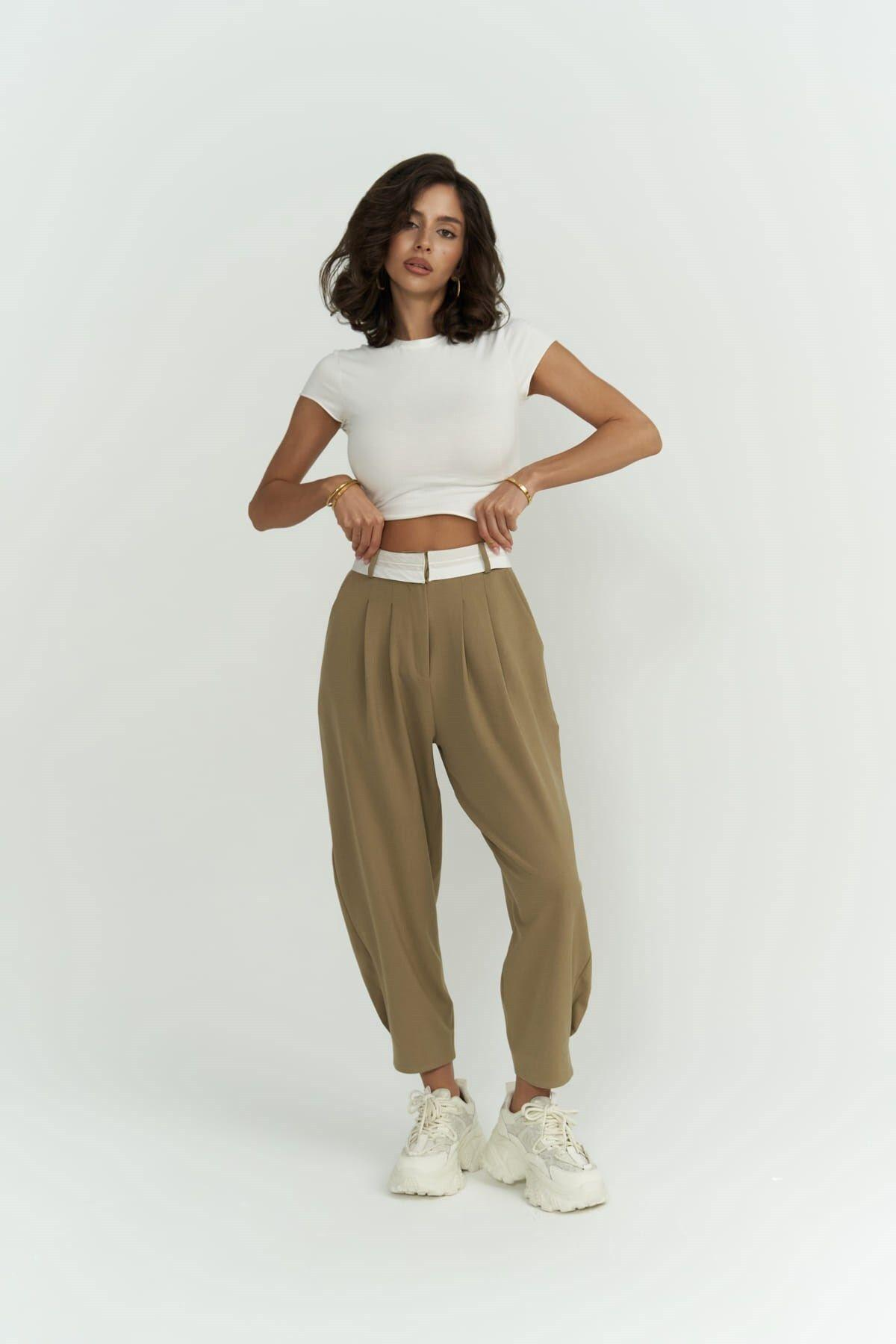 Patrice Reverse Waistband Khaki Pants