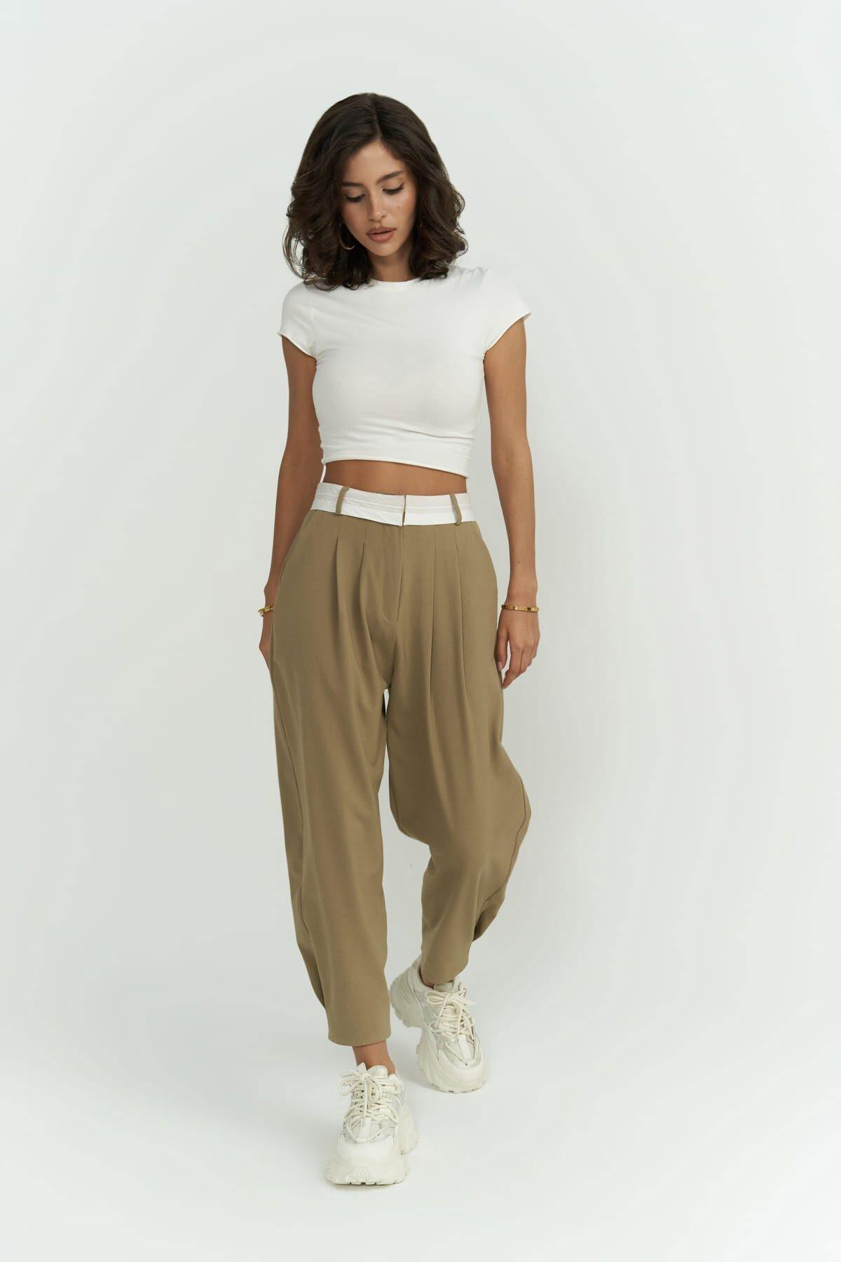 Patrice Reverse Waistband Khaki Pants