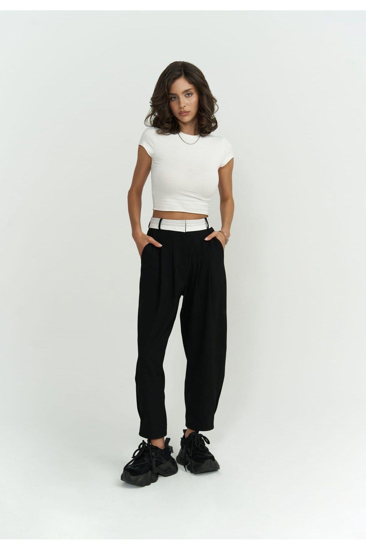 Patrice Reverse Waistband Black Pants