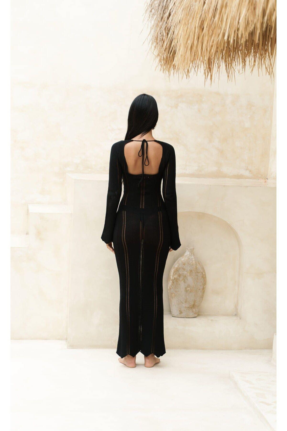 Paulina Black Lace Knit Dress