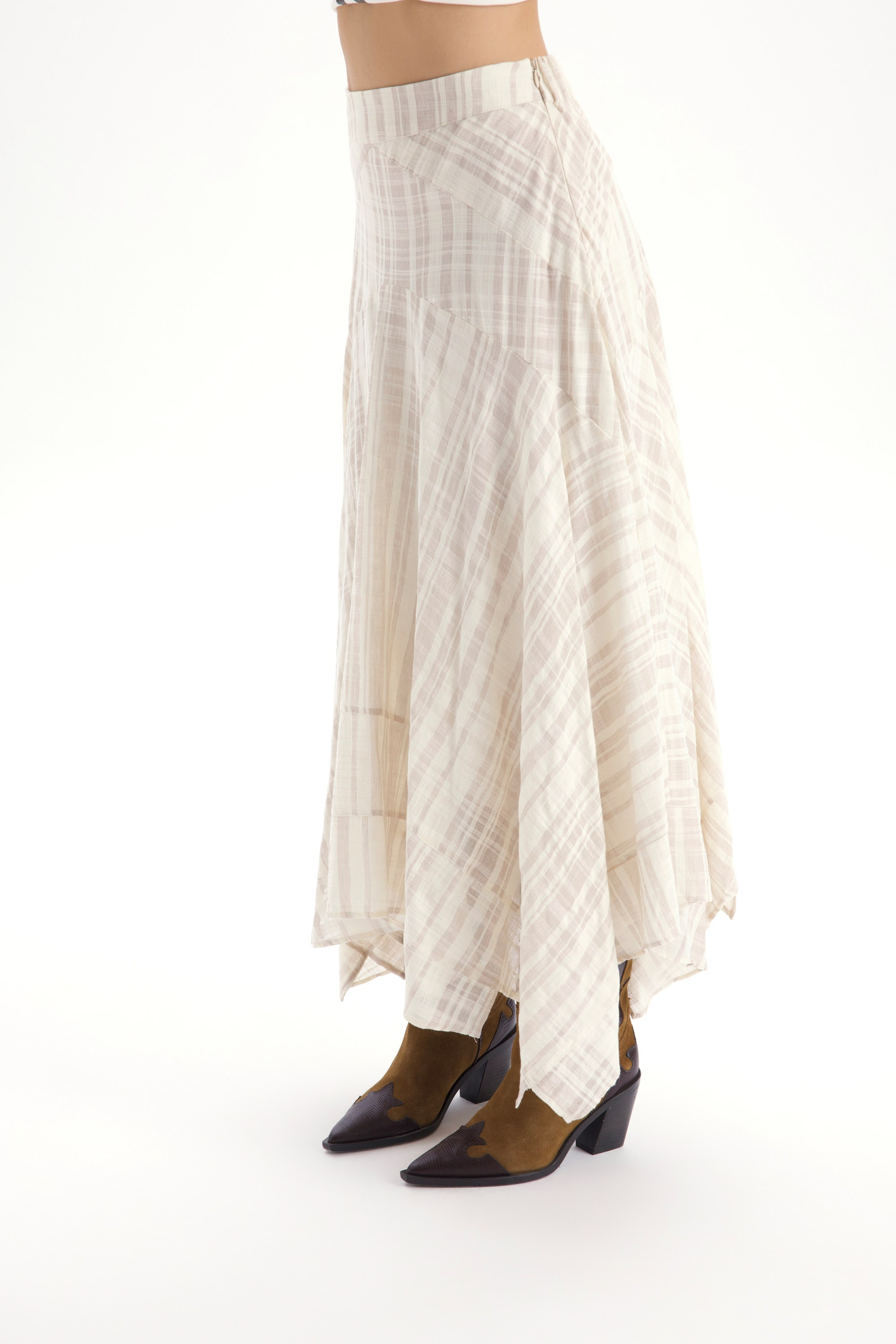 Peigi Striped Paneled Beige Midi Skirt