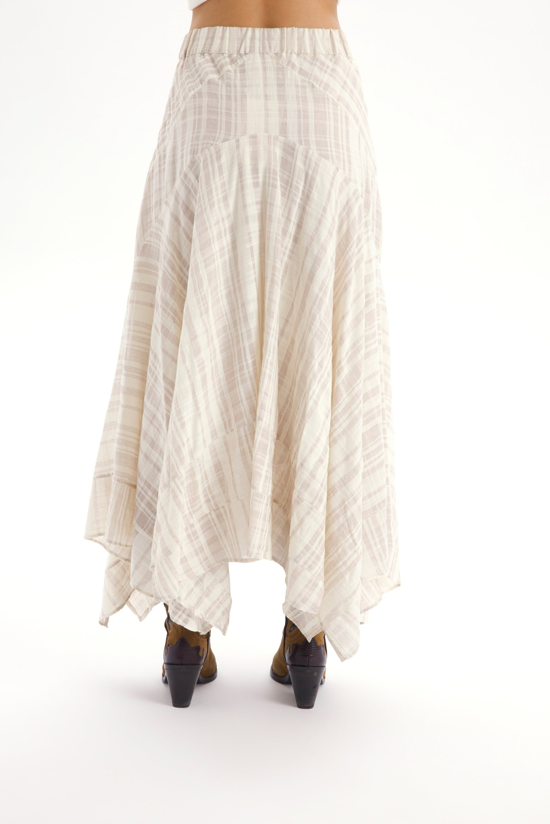 Peigi Striped Paneled Beige Midi Skirt