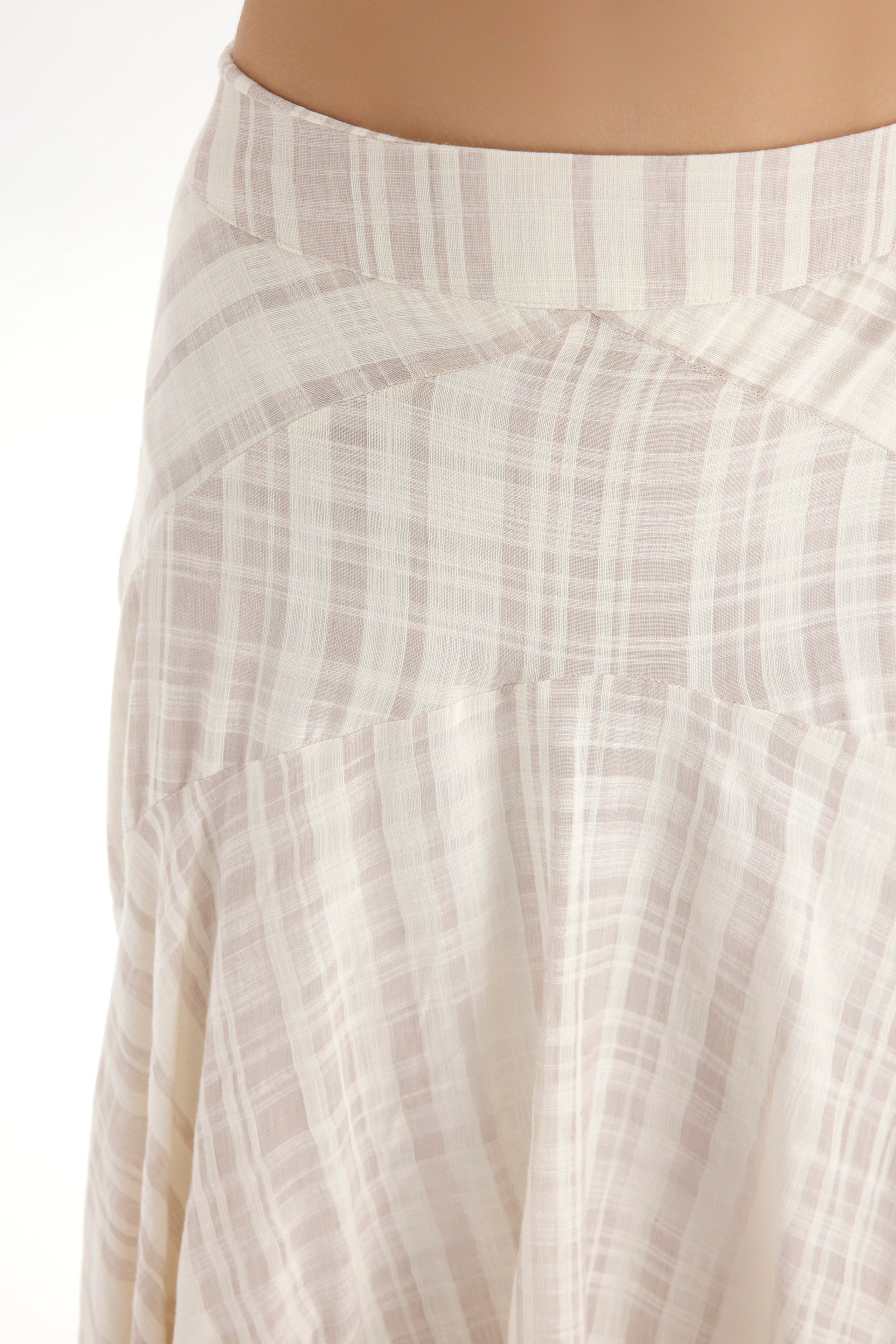 Peigi Striped Paneled Beige Midi Skirt