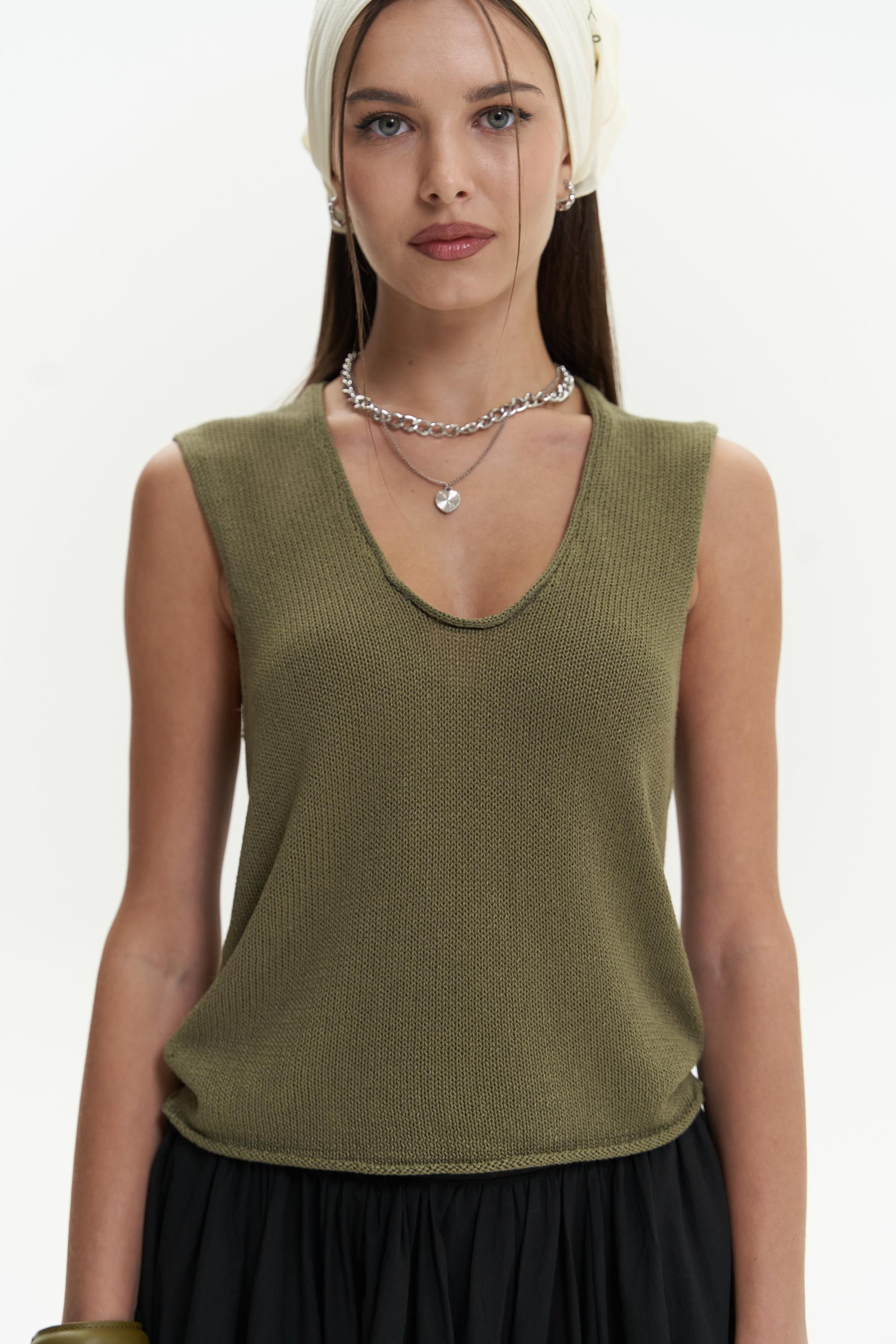 Peri Triko Kolsuz Haki Süveter