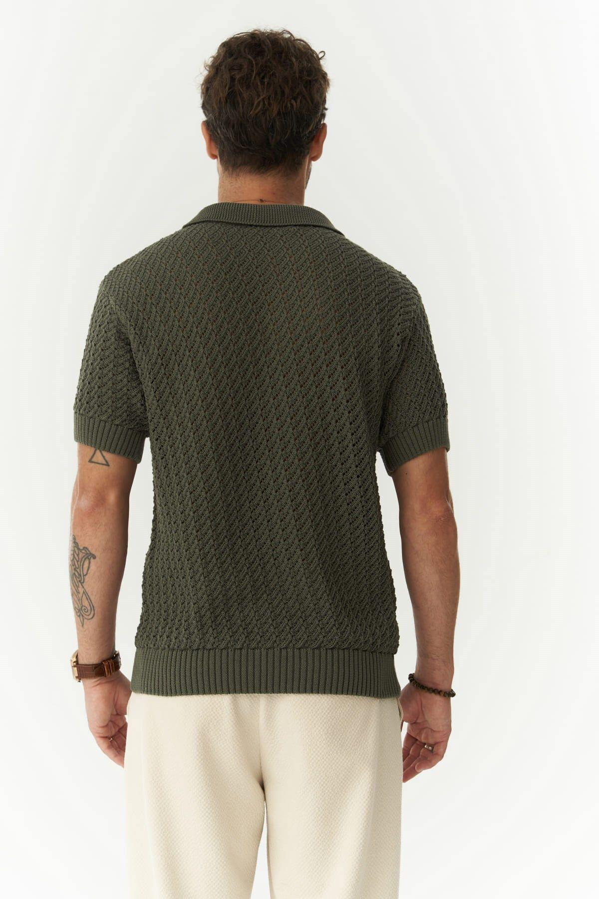 Peter Men's Polo Collar Khaki Knit T-Shirt