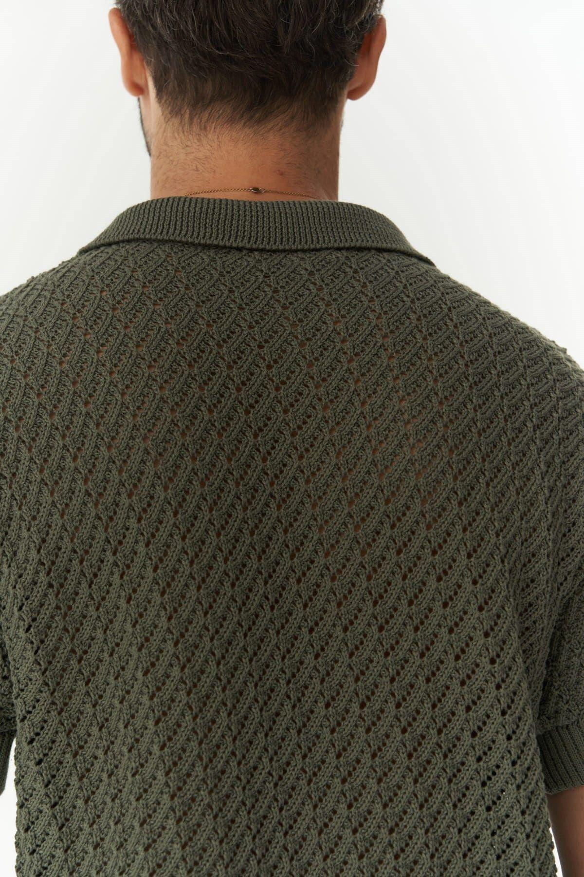 Peter Men's Polo Collar Khaki Knit T-Shirt