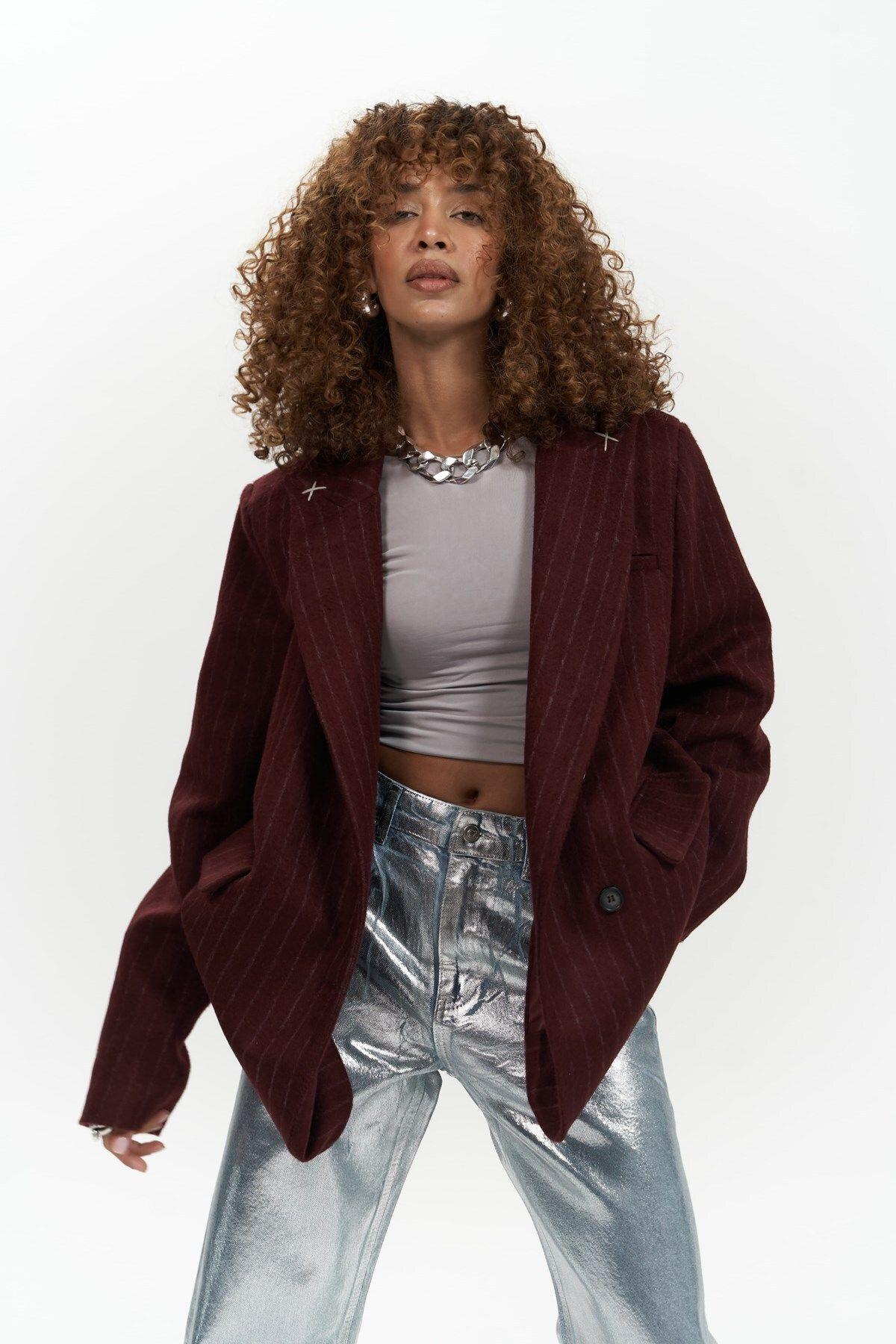 Peters Striped Blazer with Stitch Details