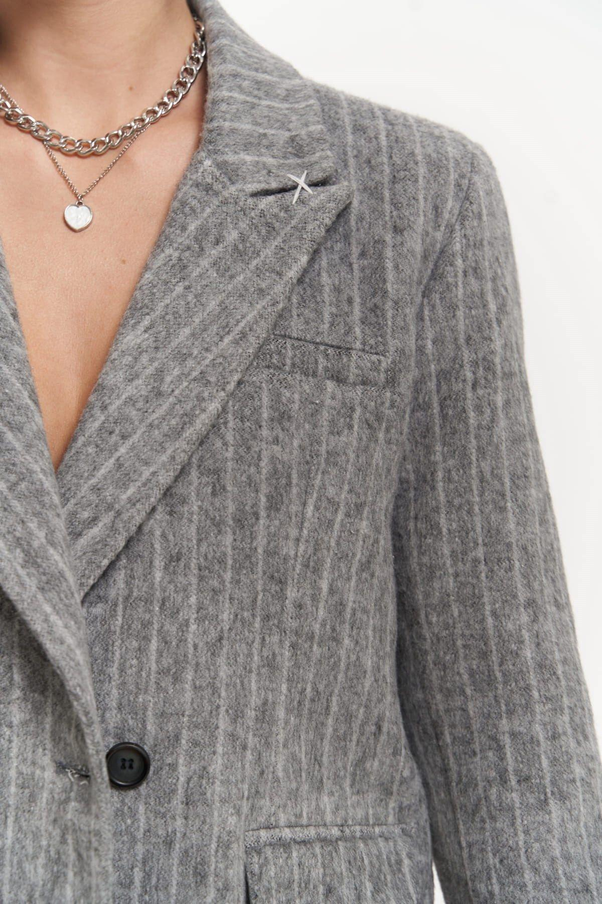 Peters Dikiş Detaylı Çizgili Füme Blazer