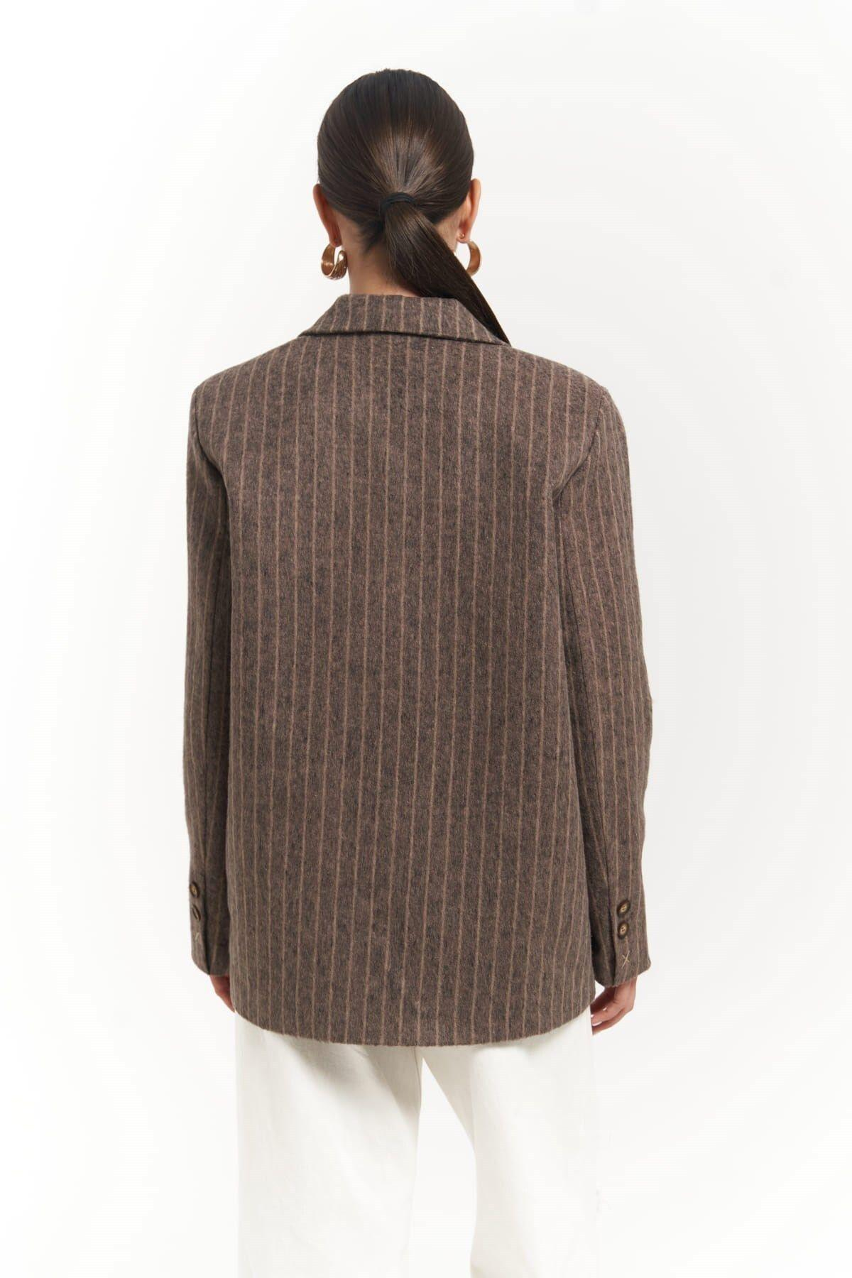 Peters Striped Brown Blazer with Stitch Details