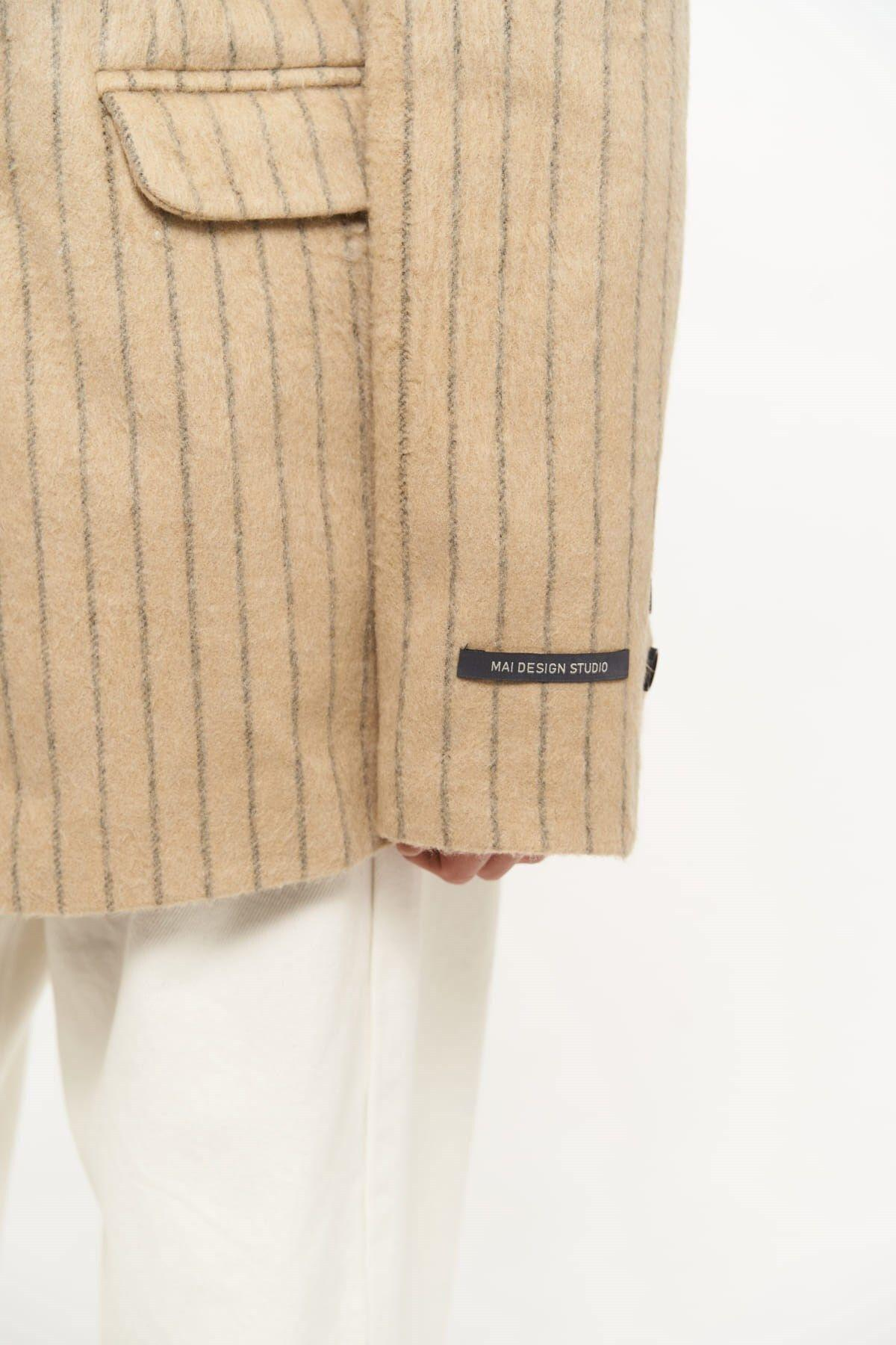 Peters Dikiş Detaylı Çizgili Taupe Blazer