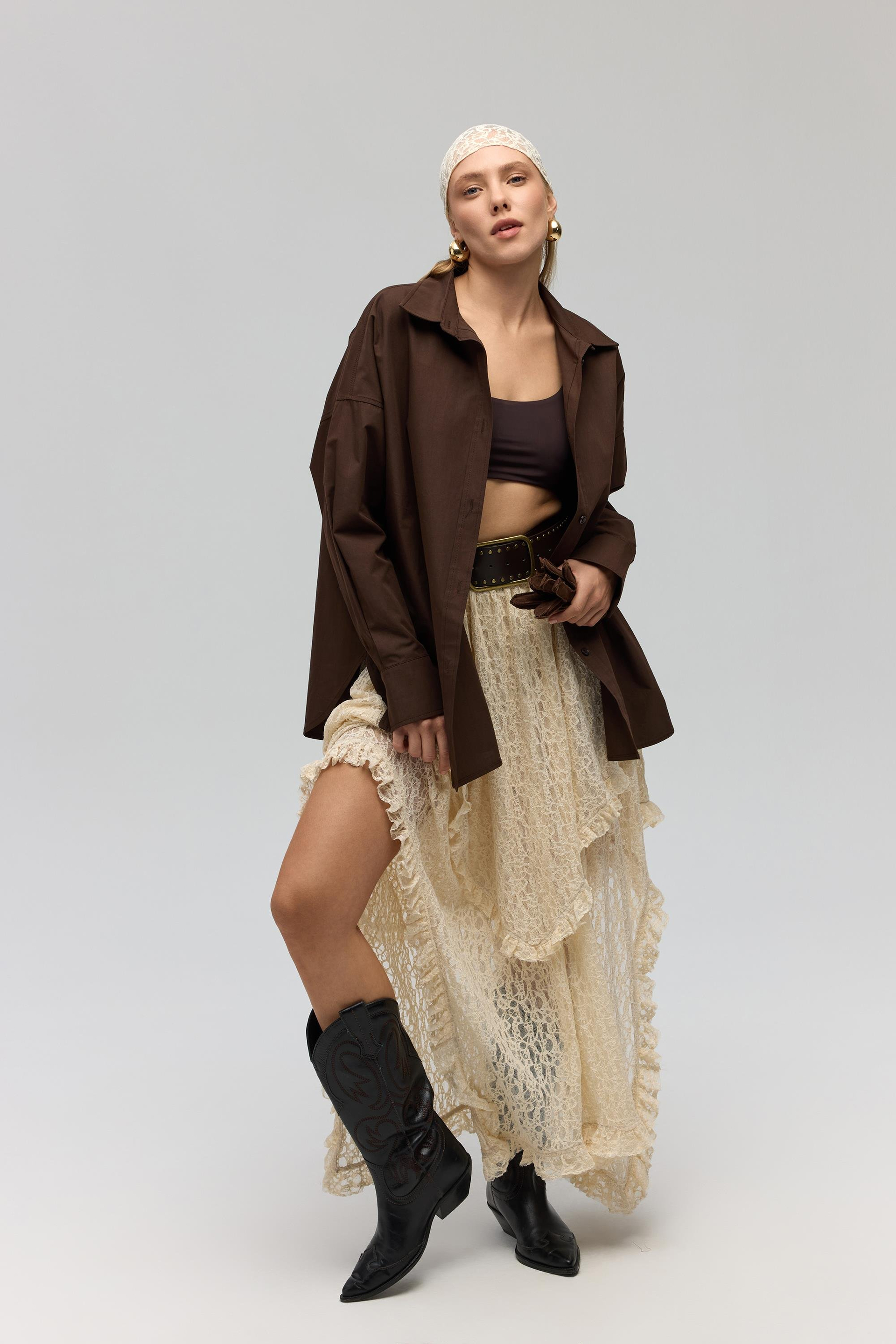 Phoebe Oversize Kahve Gömlek