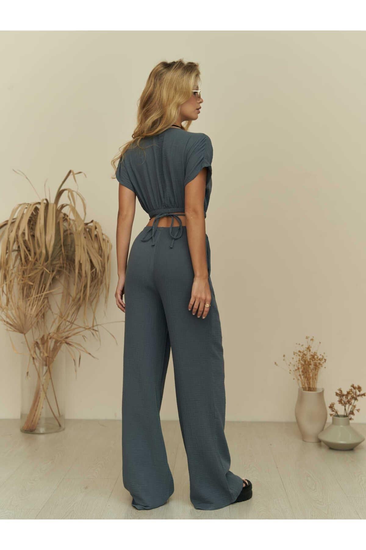 Phuket Antrasit Müslin Crop Takım