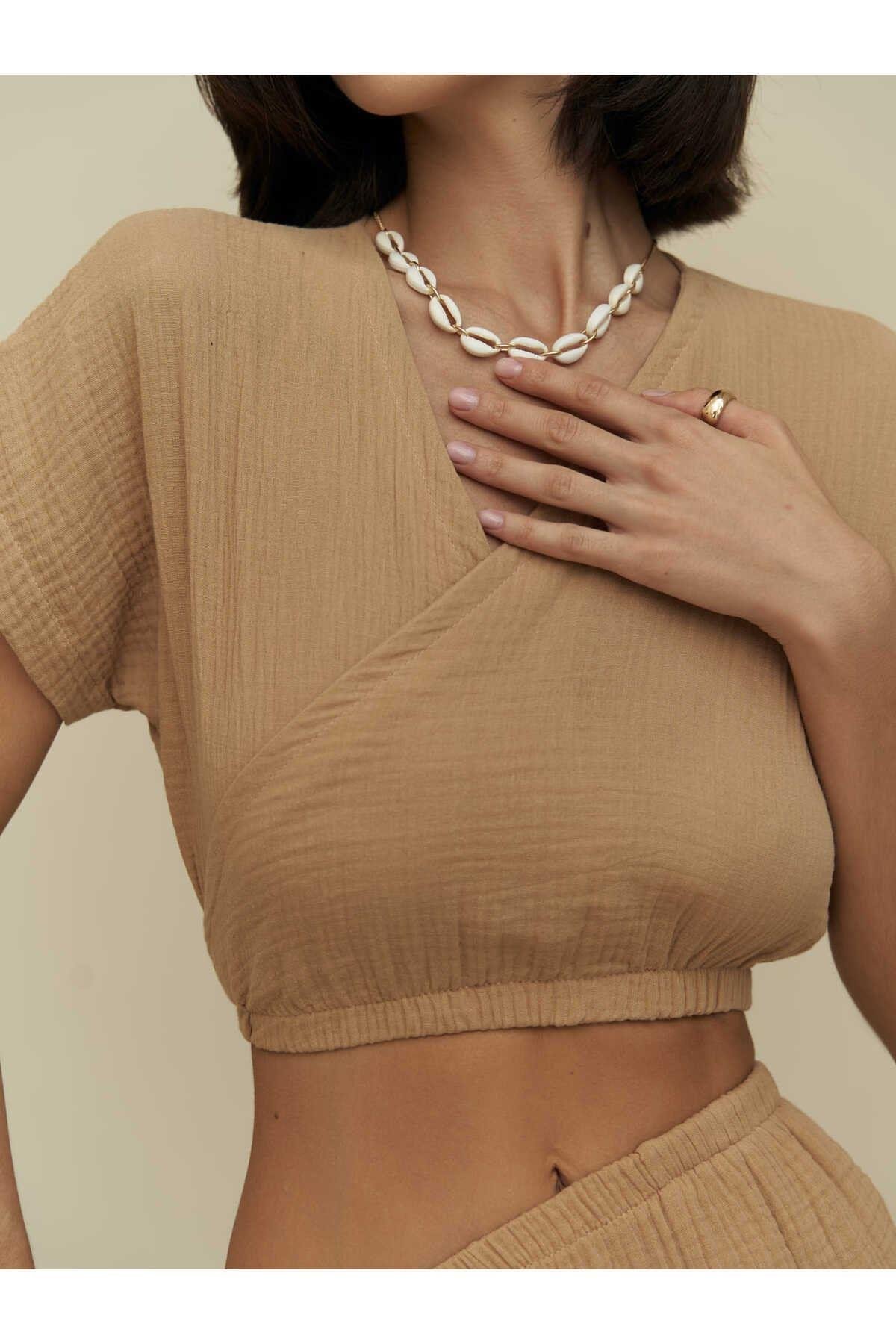 Bohemai Phuket Light Brown Muslin Crop Set