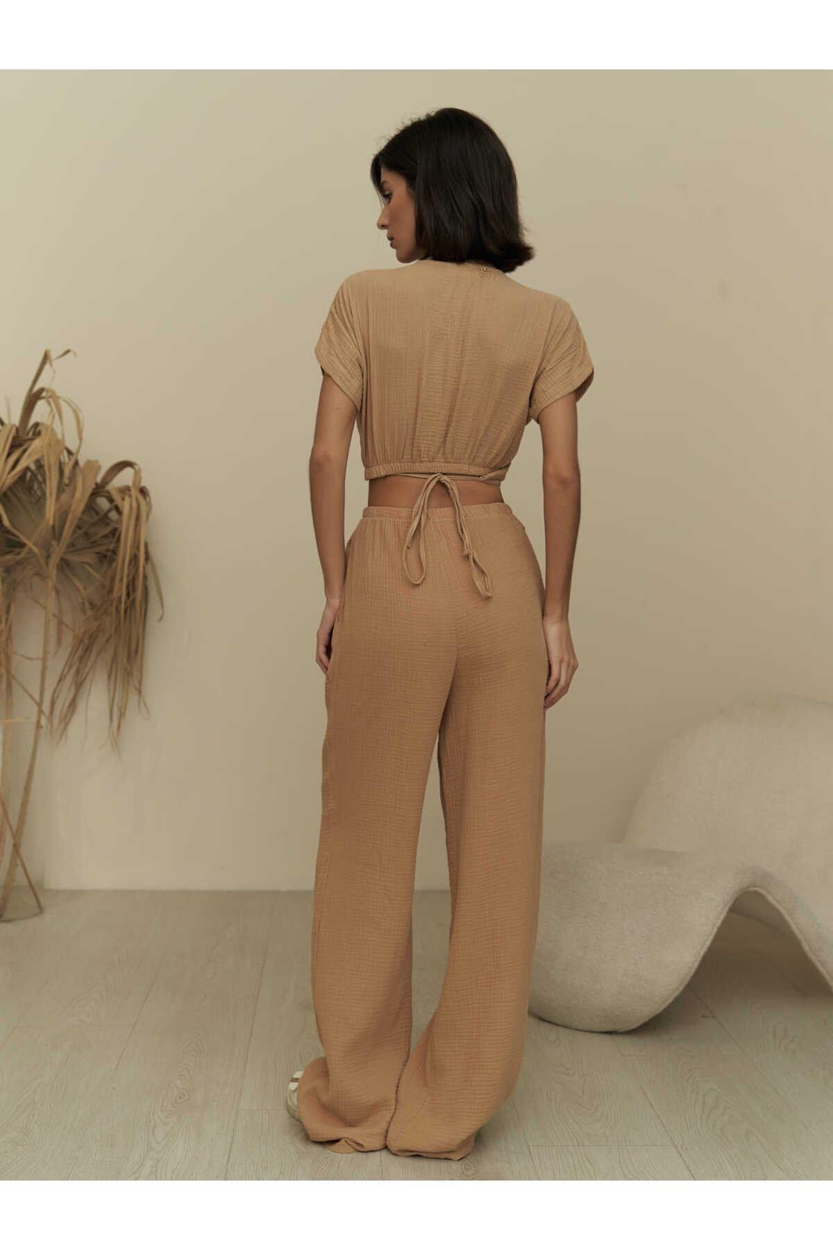 Bohemai Phuket Light Brown Muslin Crop Set