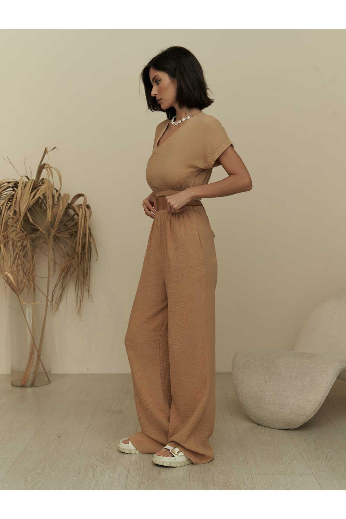 Bohemai Phuket Light Brown Muslin Crop Set