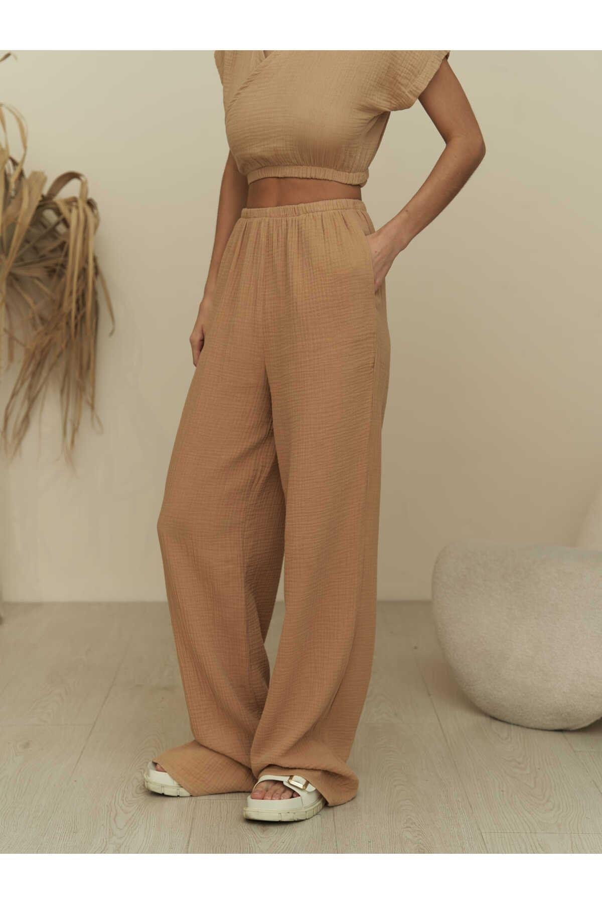 Bohemai Phuket Light Brown Muslin Crop Set