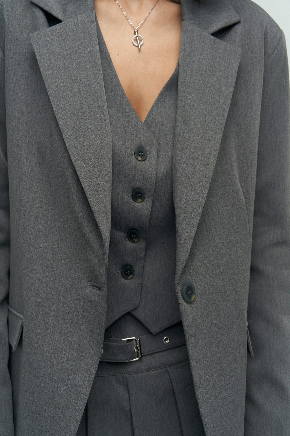 Pietro Dark Gray Blazer With Vest Detail