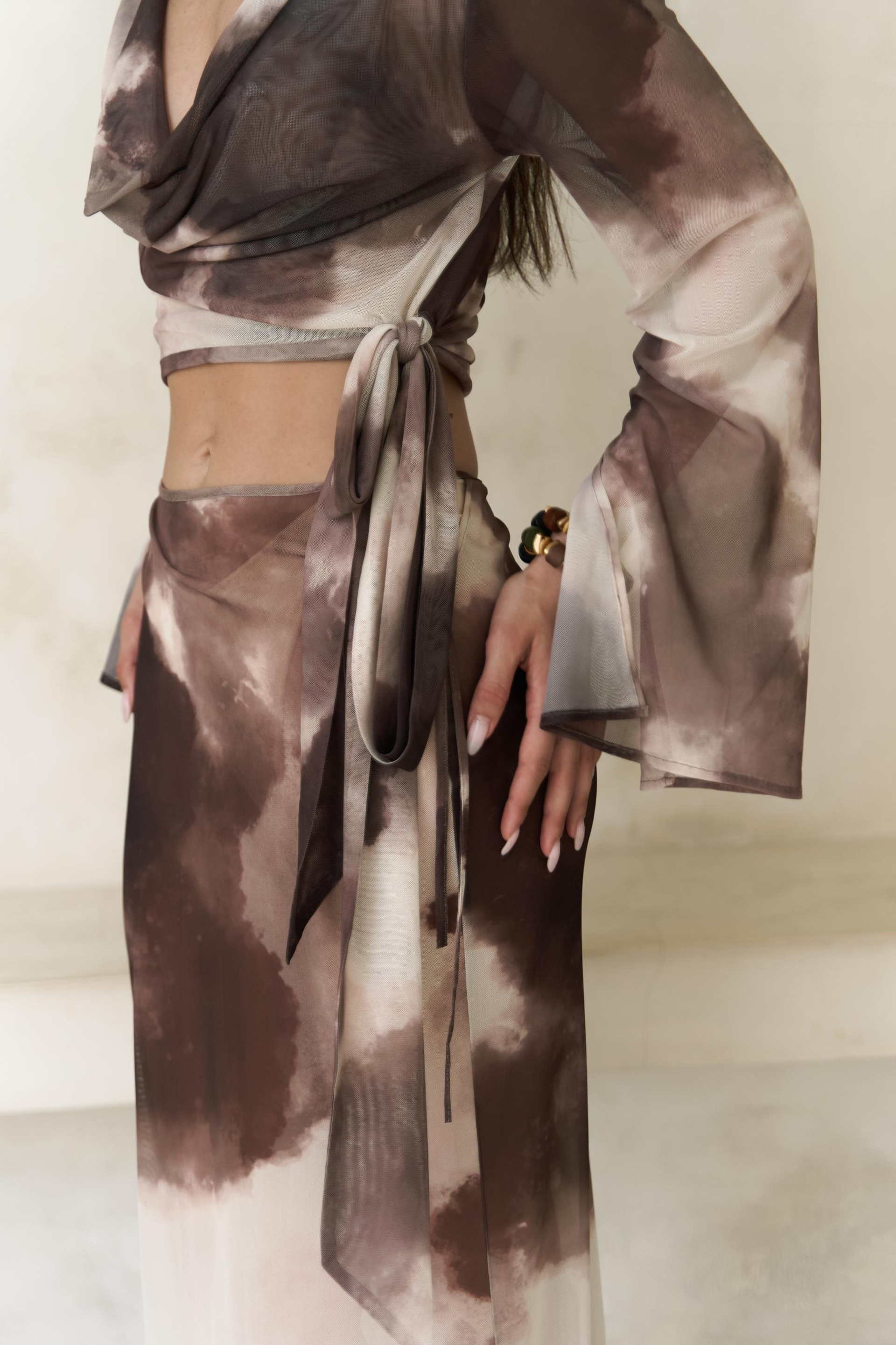 Pnaisyonist Uzun Kol Kahve Crop Etek Takım