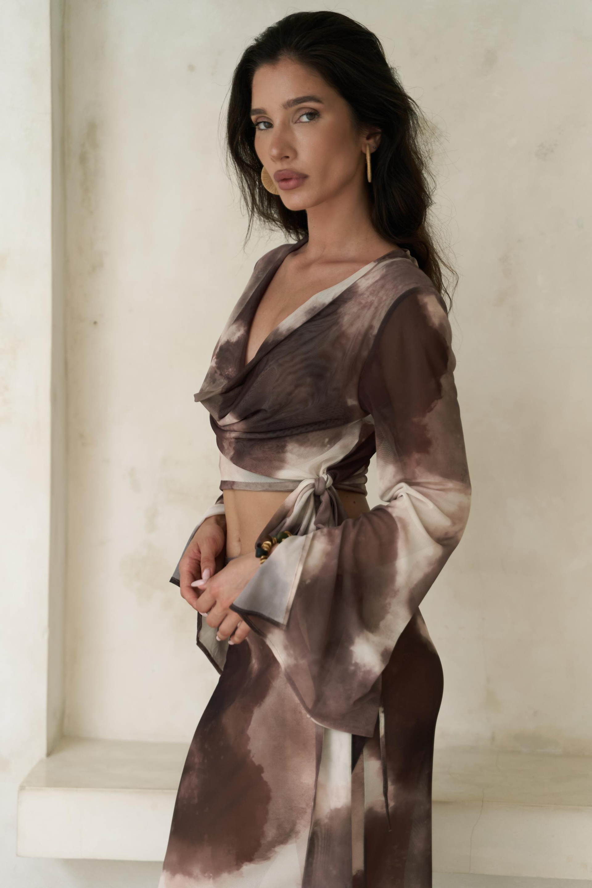 Pnaisyonist Uzun Kol Kahve Crop Etek Takım