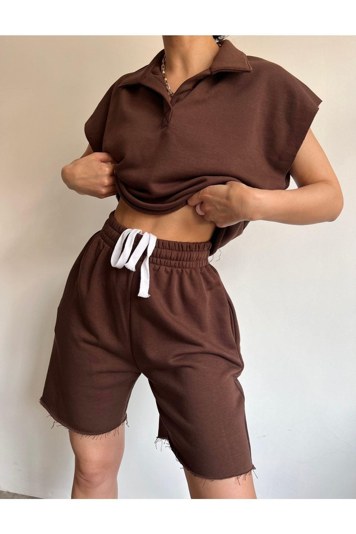 Polo Yaka Kahve Şort Takım