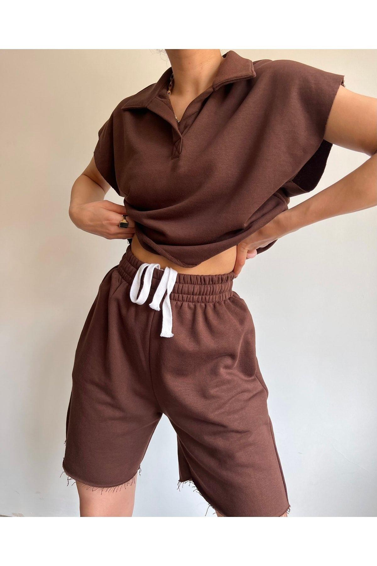 Polo Yaka Kahve Şort Takım