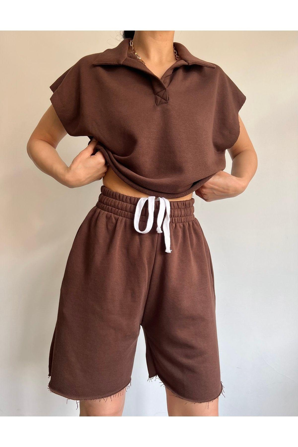 Polo Yaka Kahve Şort Takım