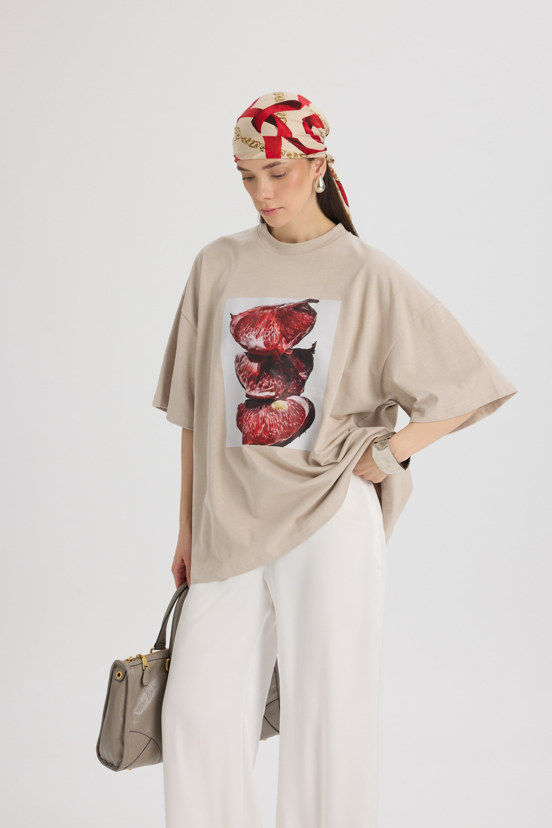Pomelo Oversize Taş T-Shirt