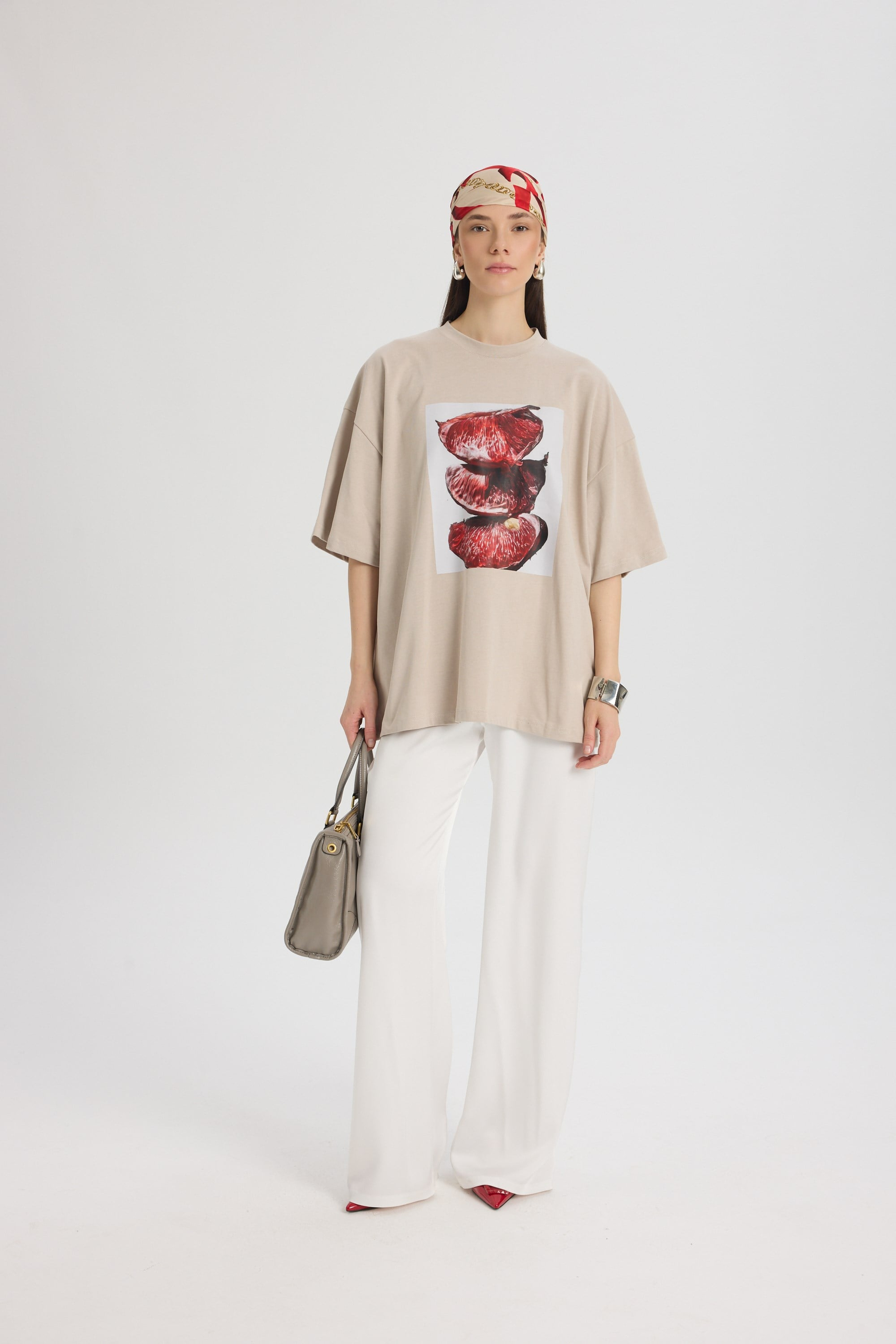 Pomelo Oversize Taş T-Shirt