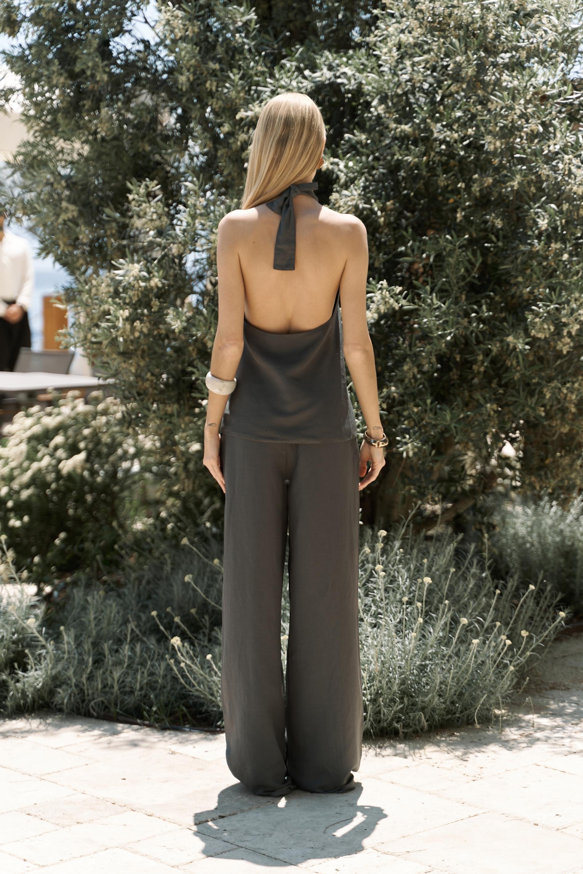 Prasetsah Bağlamalı Antrasit Crop Pantolon Takım