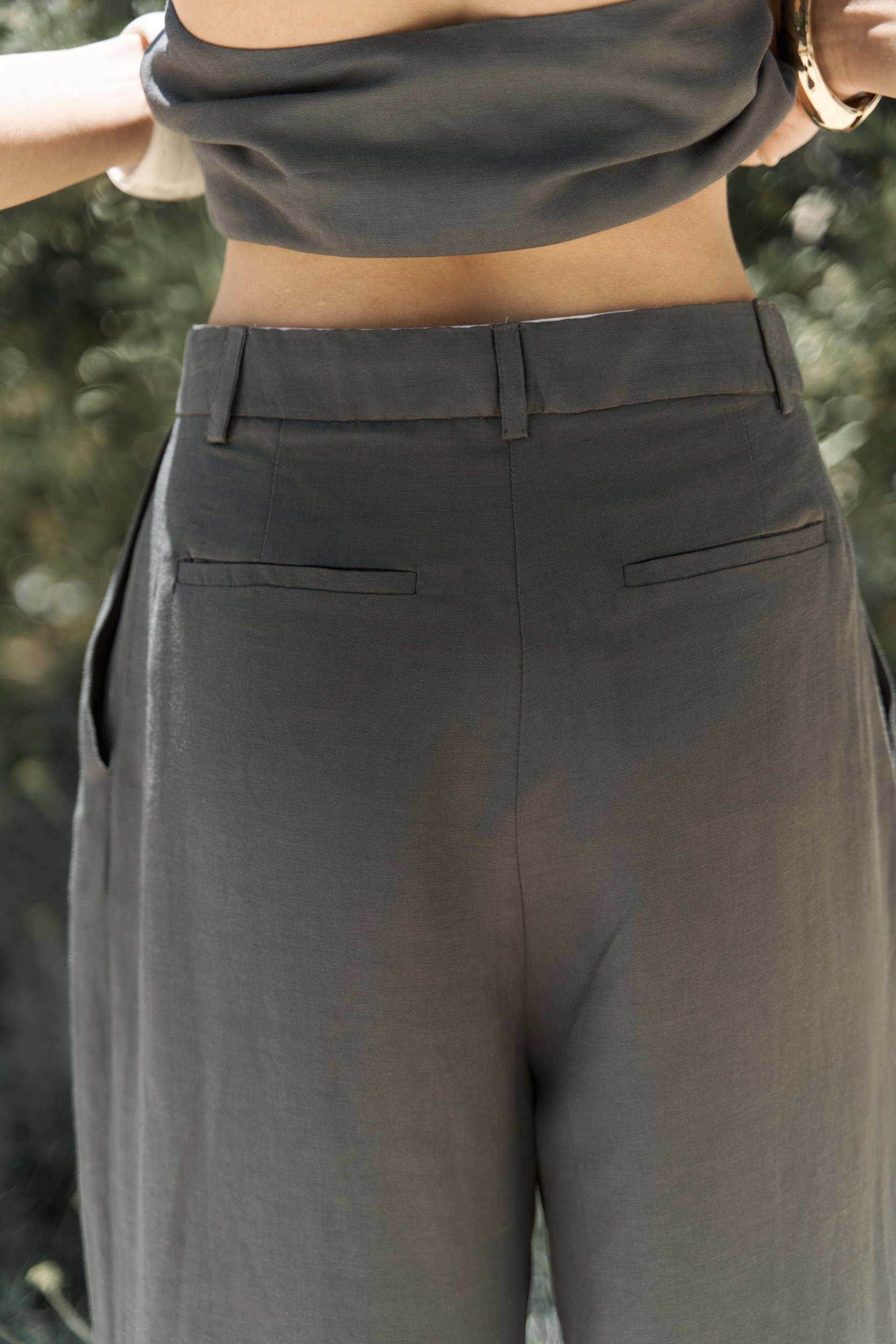 Prasetsah Bağlamalı Antrasit Crop Pantolon Takım