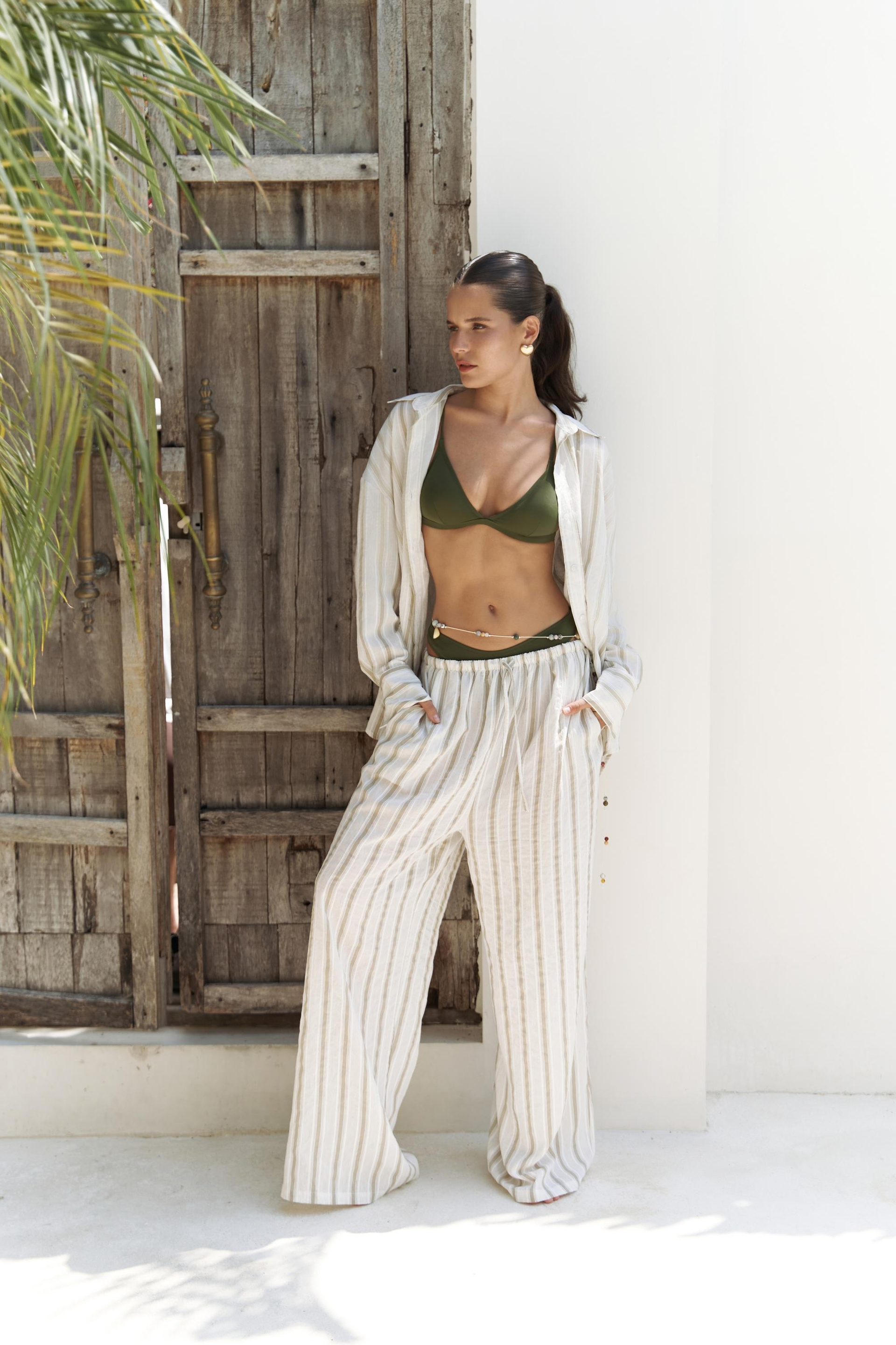 Priskiana Bağcıklı Haki Pantolon Gömlek Takım