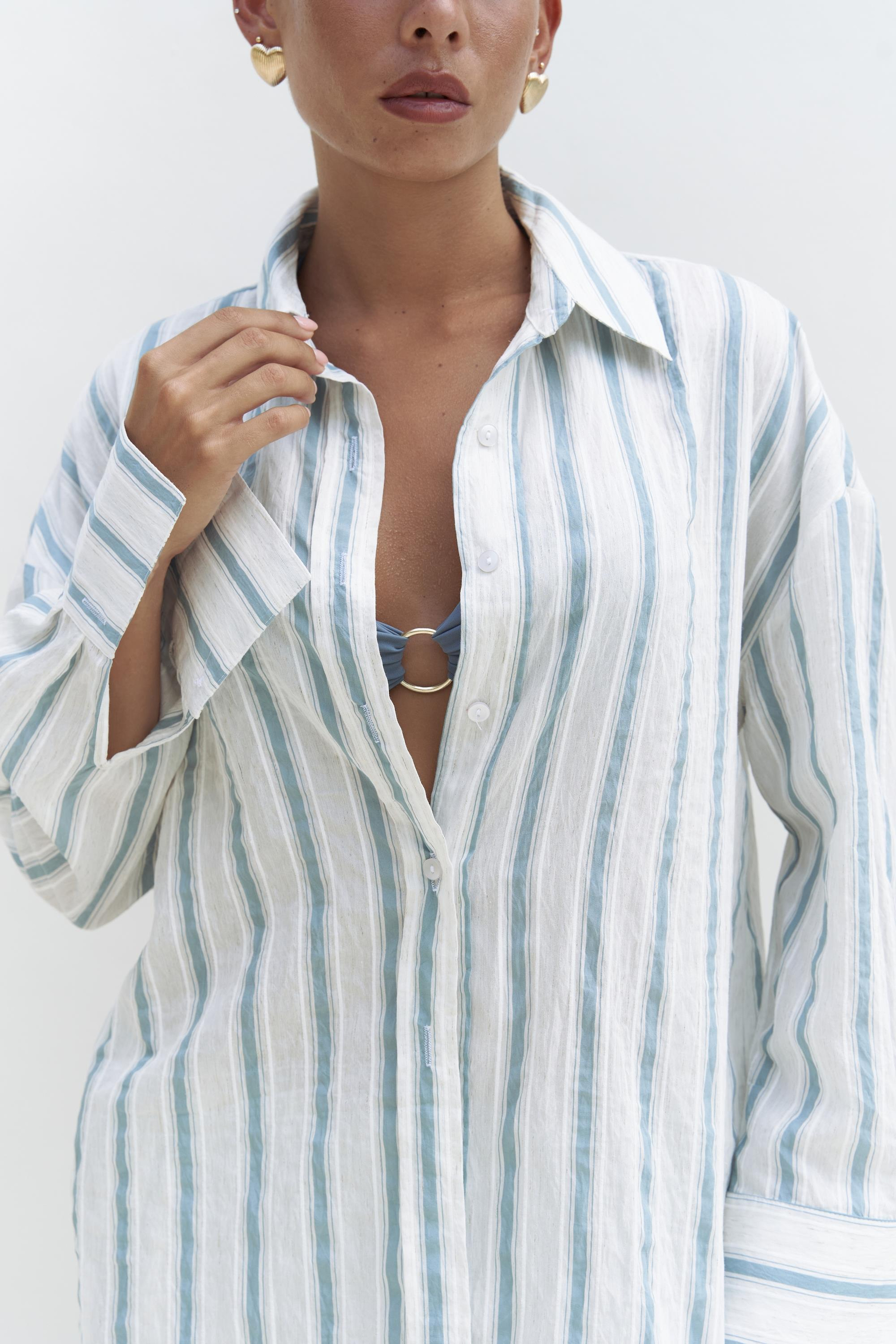 Priskiana Bağcıklı Mavi Pantolon Gömlek Takım