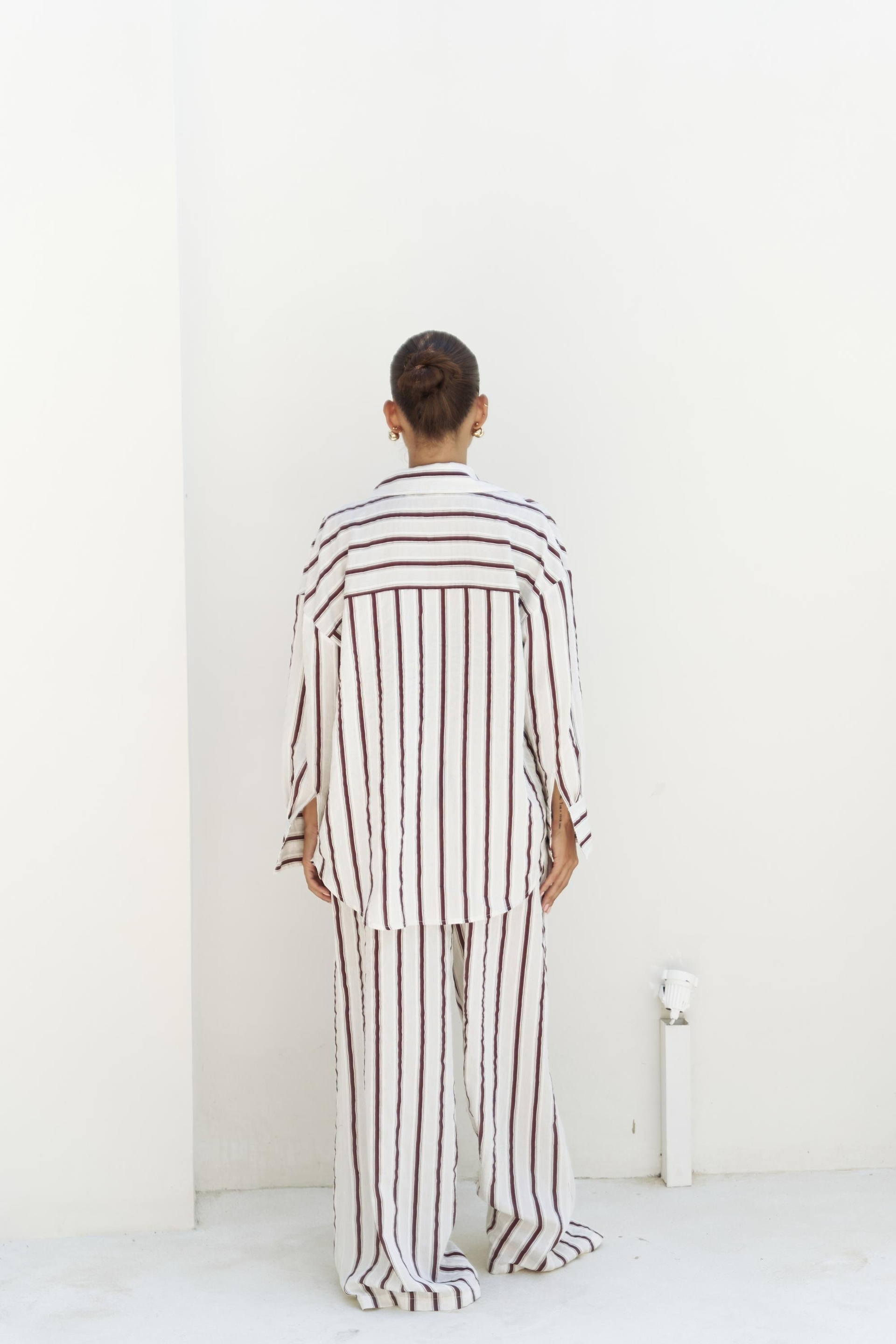 Priskiana Bağcıklı Pantolon Gömlek Takım - BORDO