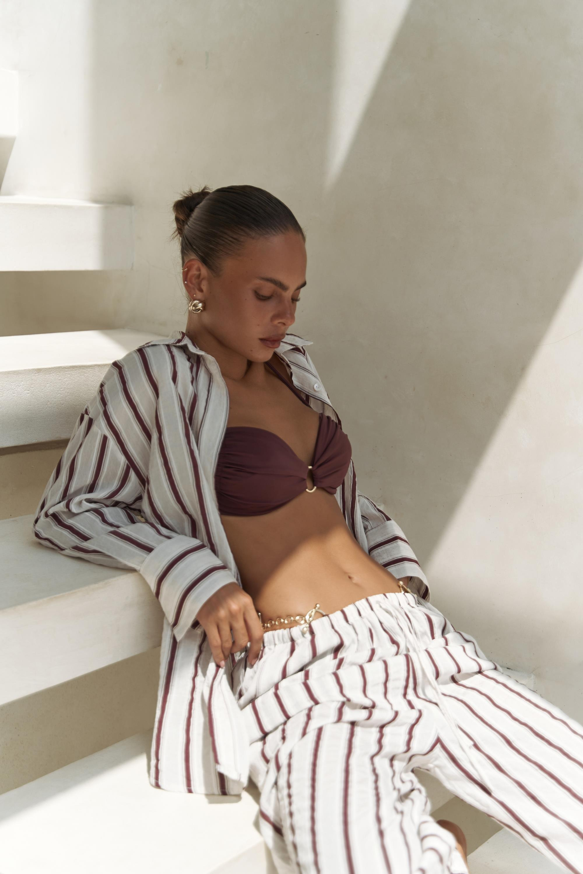 Priskiana Bağcıklı Pantolon Gömlek Takım - BORDO