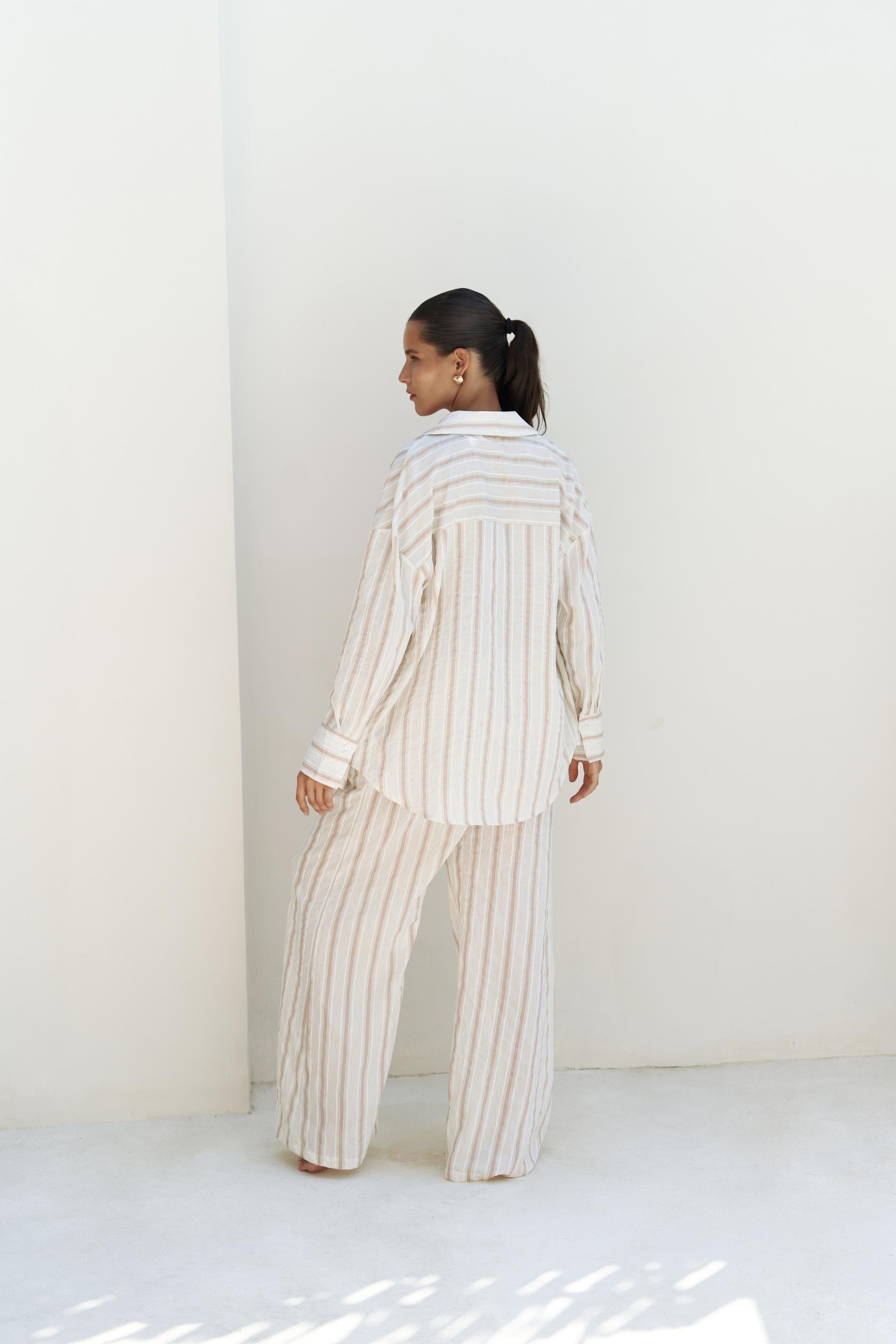 Priskiana Bağcıklı Vizon Pantolon Gömlek Takım