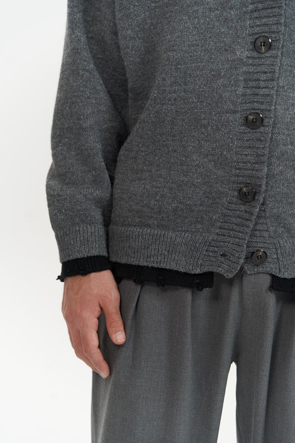 Raid Men's Dark Gray Double-Collar Knit Cardigan