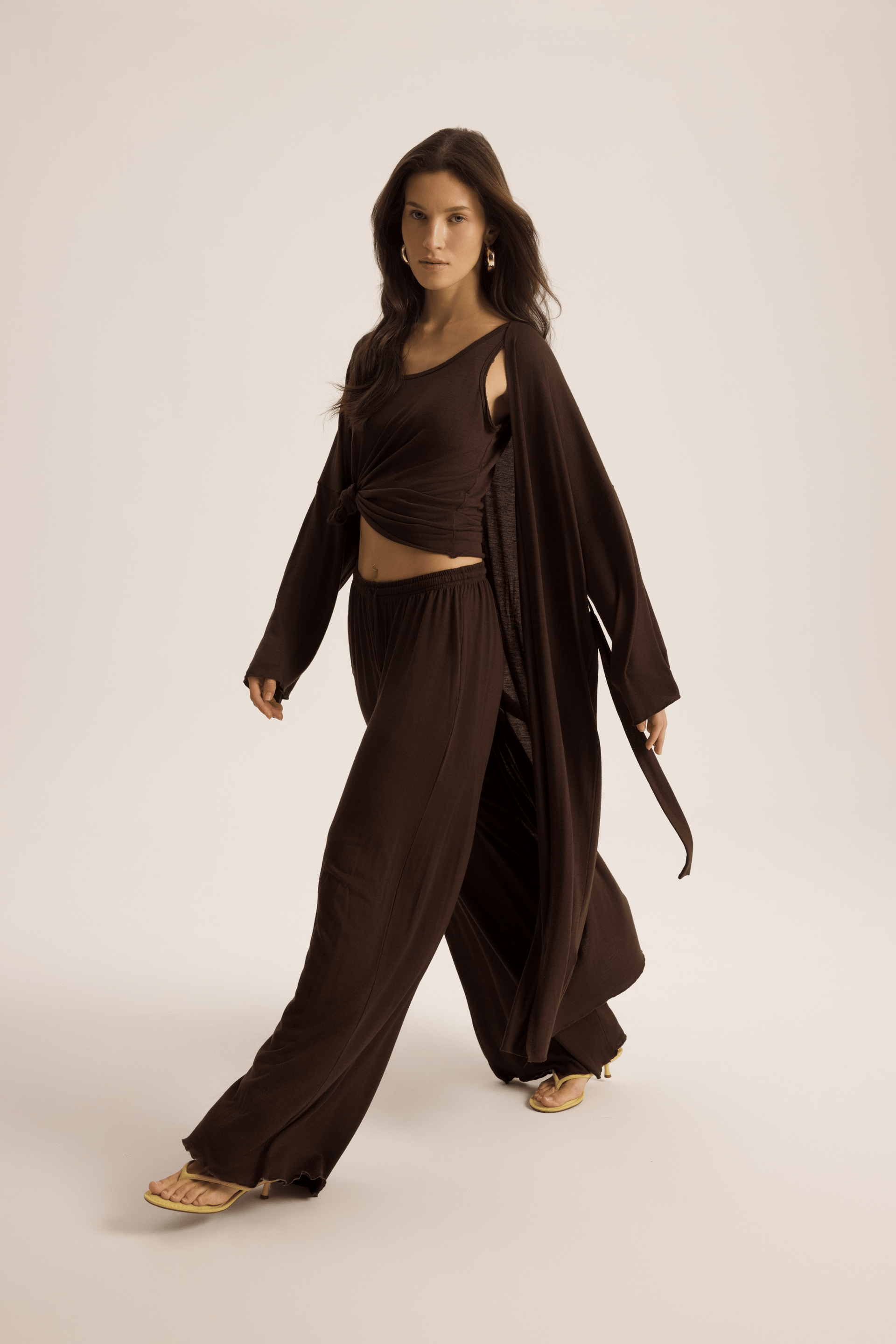 Raina Kahve Kimono Basic Üçlü Takım