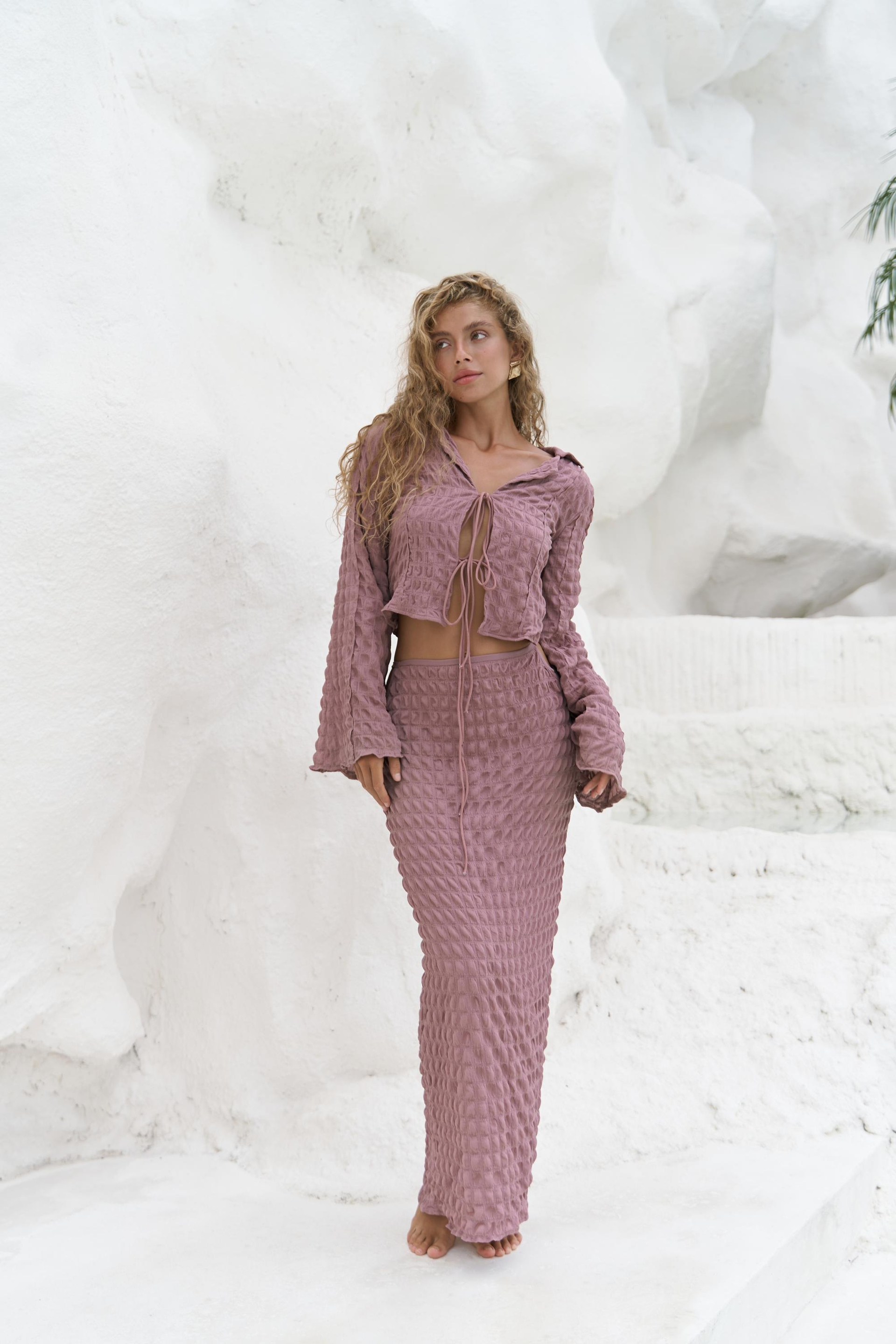 Rania Açık Bordo Gömlek Etek Takım