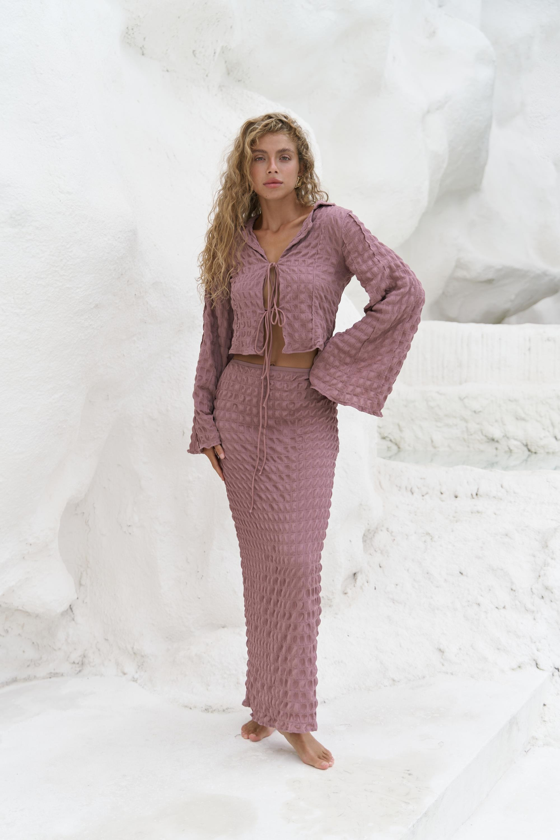 Rania Açık Bordo Gömlek Etek Takım