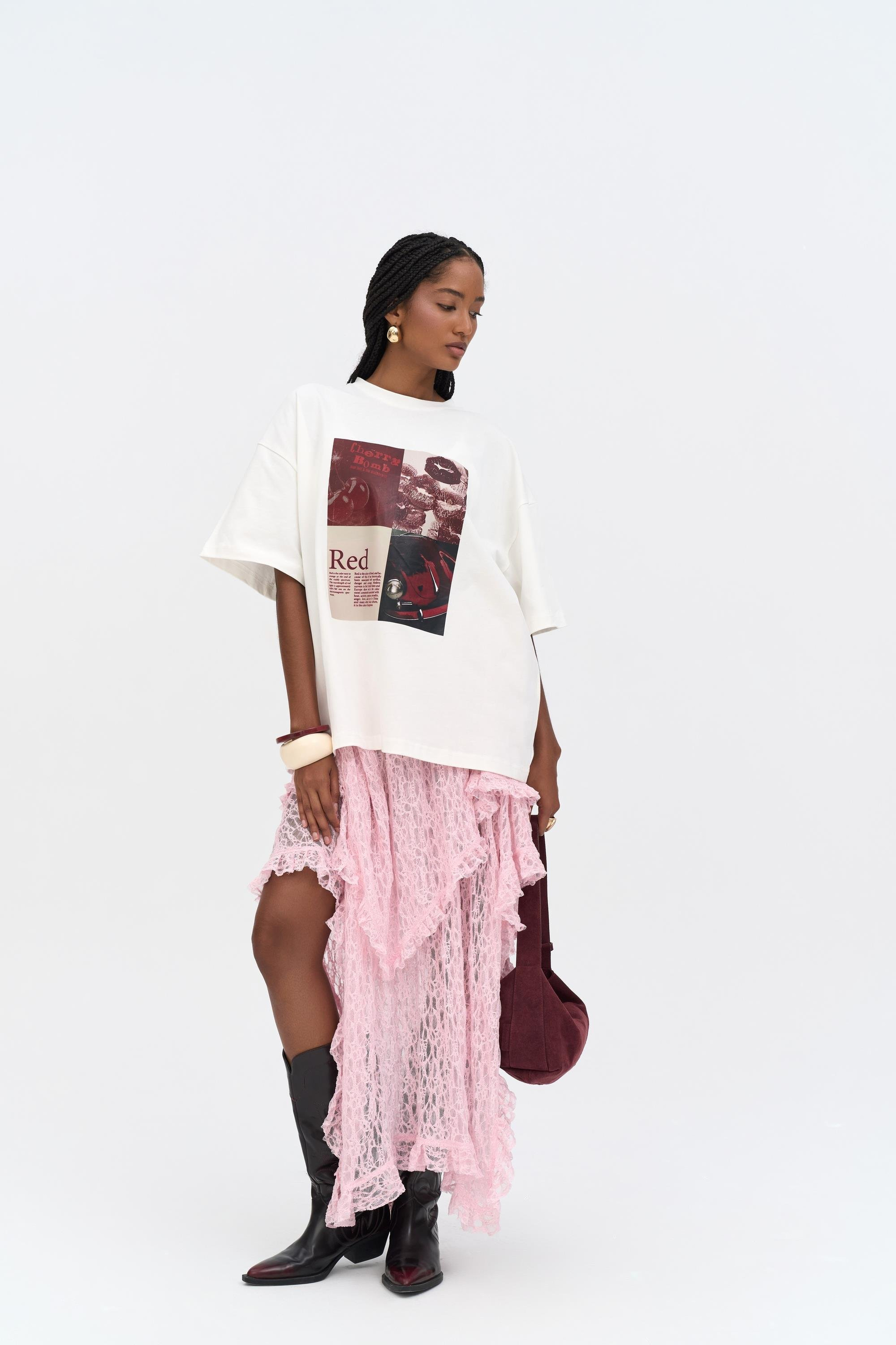 Red Bloom Oversize Beyaz T-Shirt