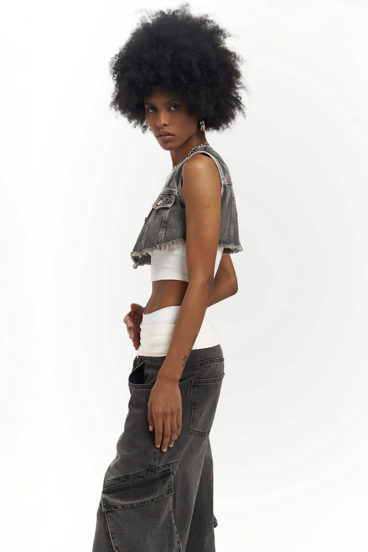 Regina Dark Gray Denim Vest