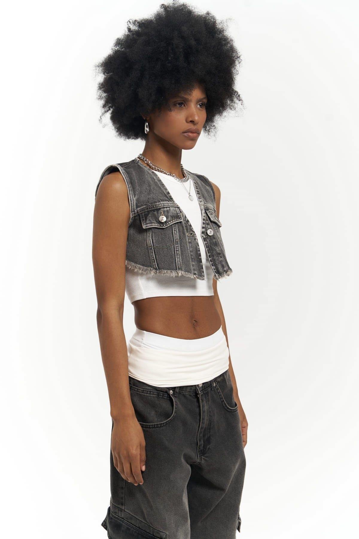 Regina Dark Gray Denim Vest