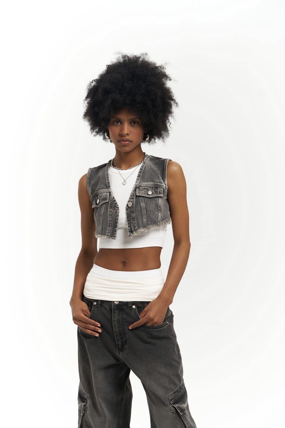 Regina Dark Gray Denim Vest