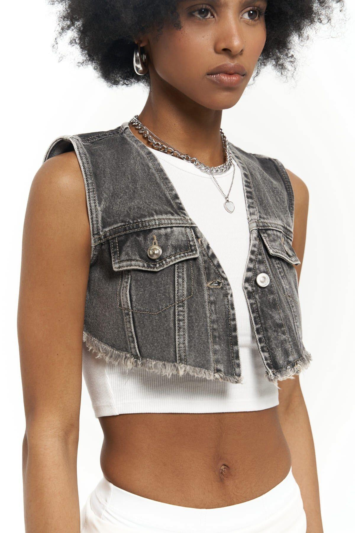 Regina Dark Gray Denim Vest