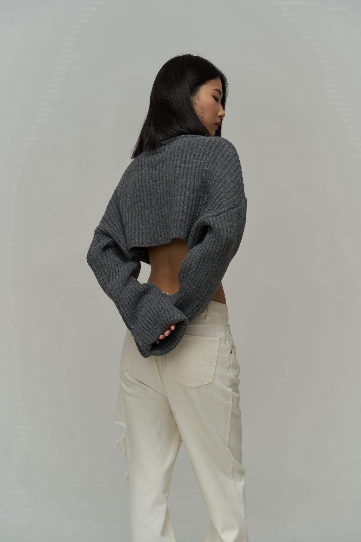 Mai Collection Revue High Neck Anthracite Crop Sweater
